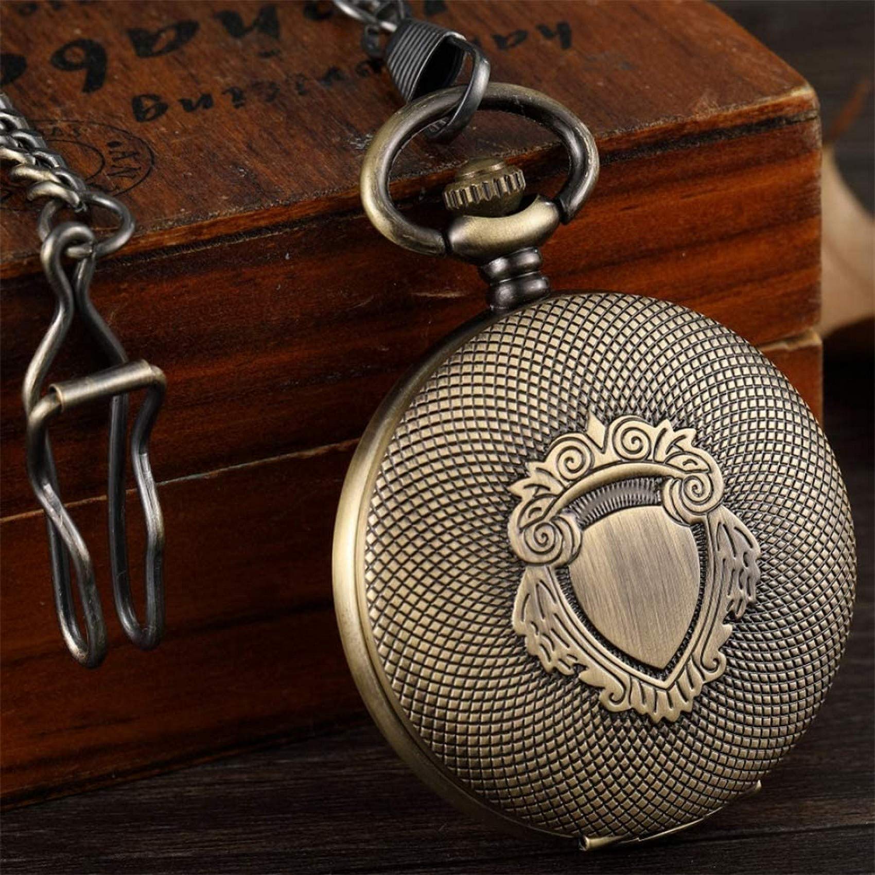Reloj mecánico de bolsillo vintage para hombre con cadena de bronce y cuerda manual