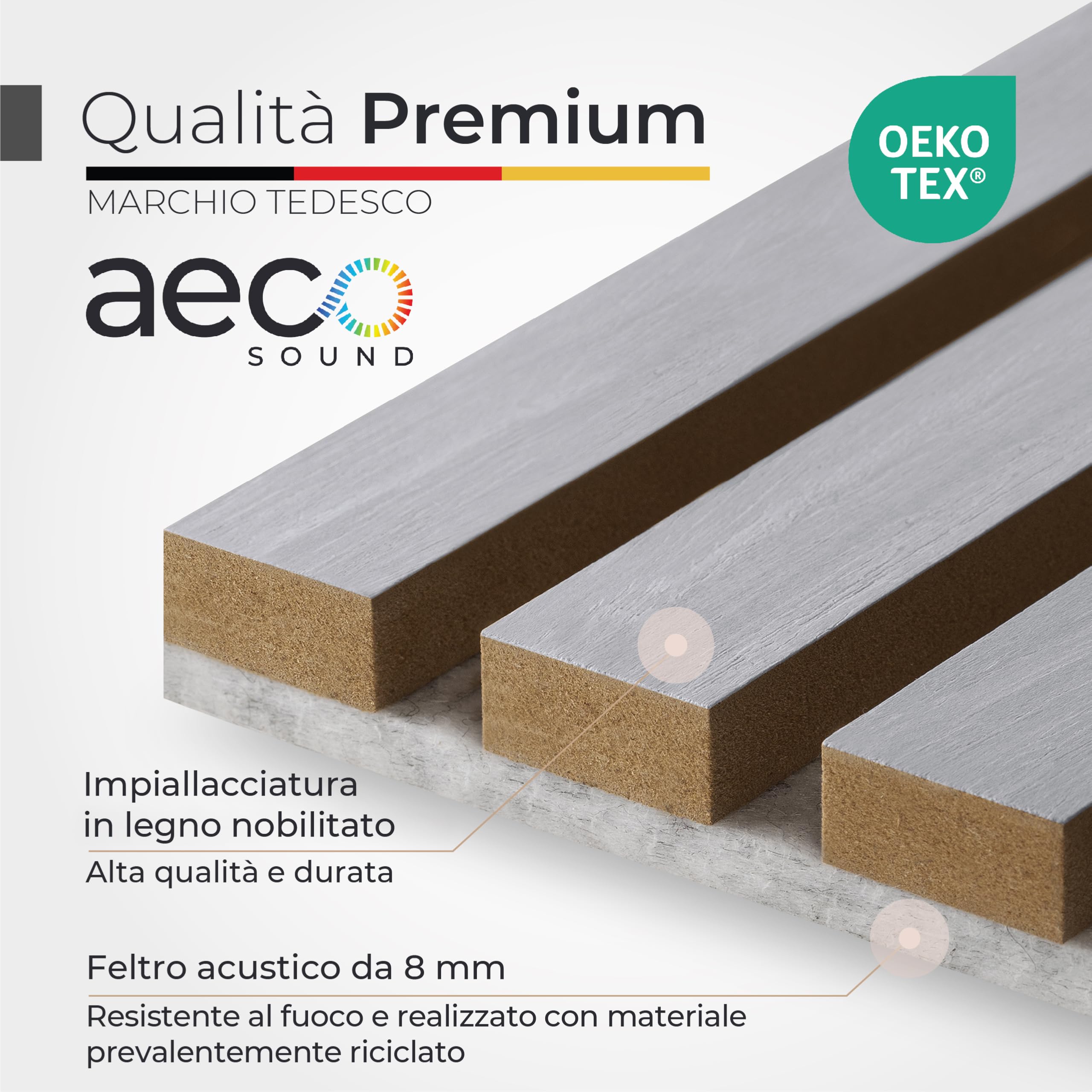 Pannelli Acustici In Legno, 2 Pezzi Da 120x60 cm (= 1,44m²) - Feutre Acustico (Grigio) & Placcatura In Legno Vero (Pera) - Rivestimento Murale 3D, Isolamento Acustico