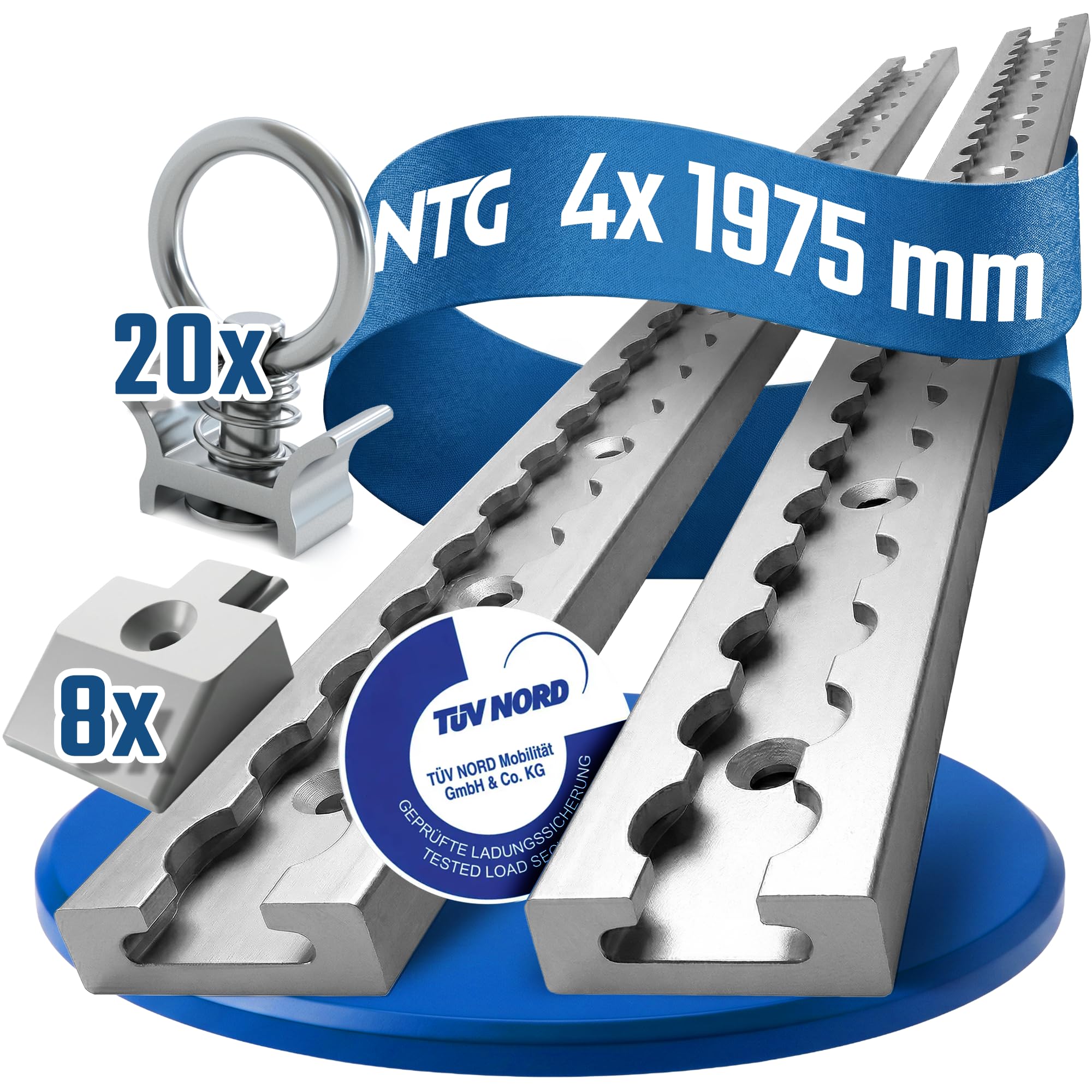 Riel de aluminio para aerolíneas de 4 x 2 m con accesorios + tapas de extremo, rectangular con agujeros, seguridad de carga para camiones y autocaravanas, riel de amarre perforado, anodizado plateado