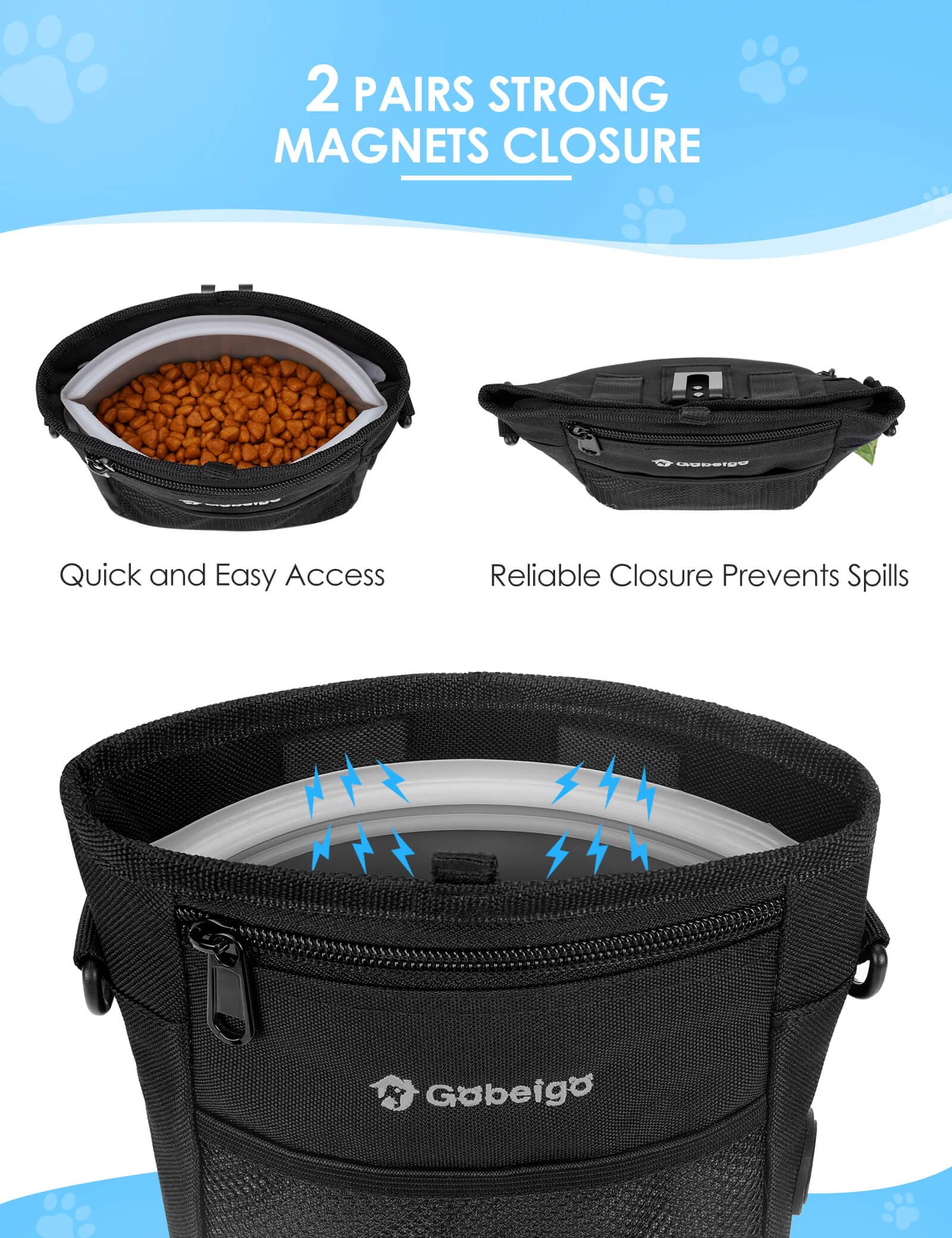 Gobeigo Dog Treat Pouch with Silicone Liner, 【4 Cup】【3 Ways to Wear 】 Treat Bag with Training Clicker, Front Pocket fits All Phones, Upgrade Stronger Magnetic Closure Walking Fanny Pack (Black) - image 3