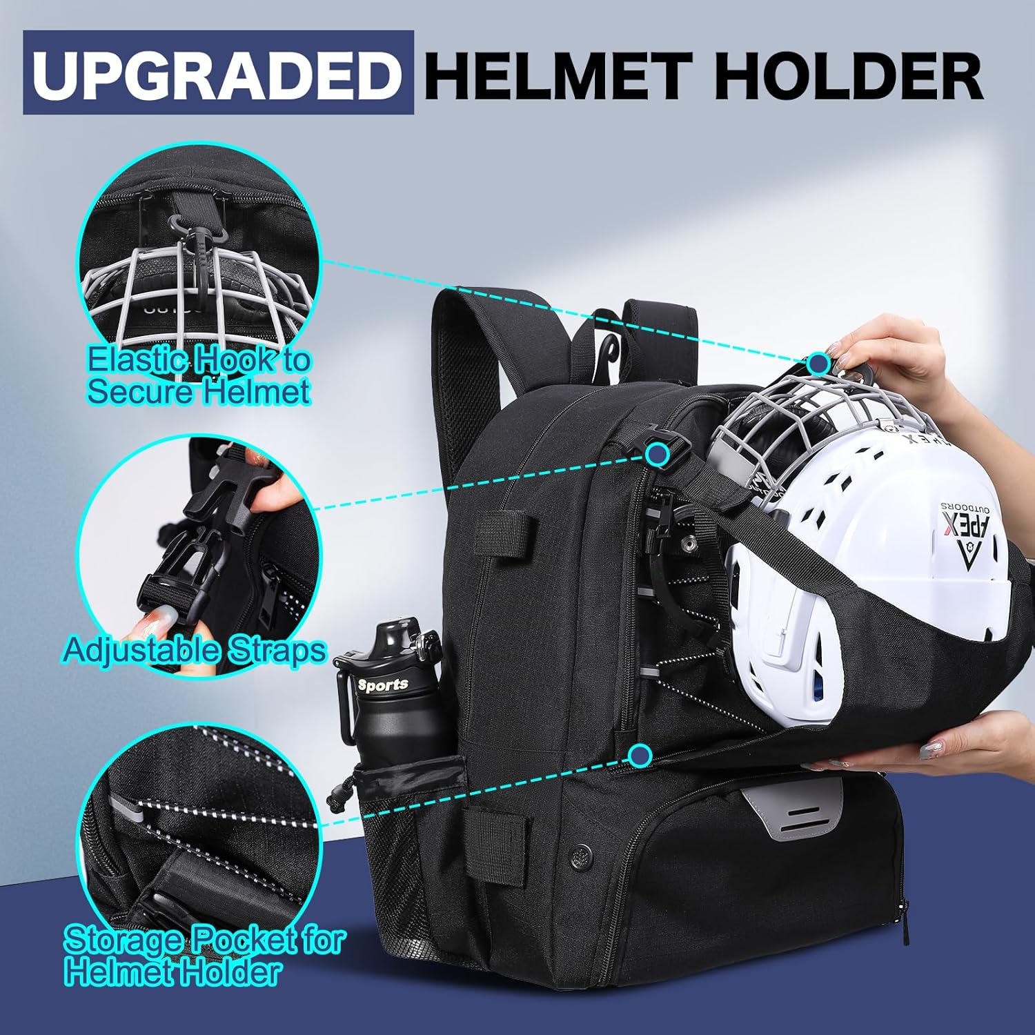 Lacrosse Bag, Field Hockey Bag with Two Stick Holders, Large Lacrosse Backpack with Separate Cleats Shoe Compartment - Image 3