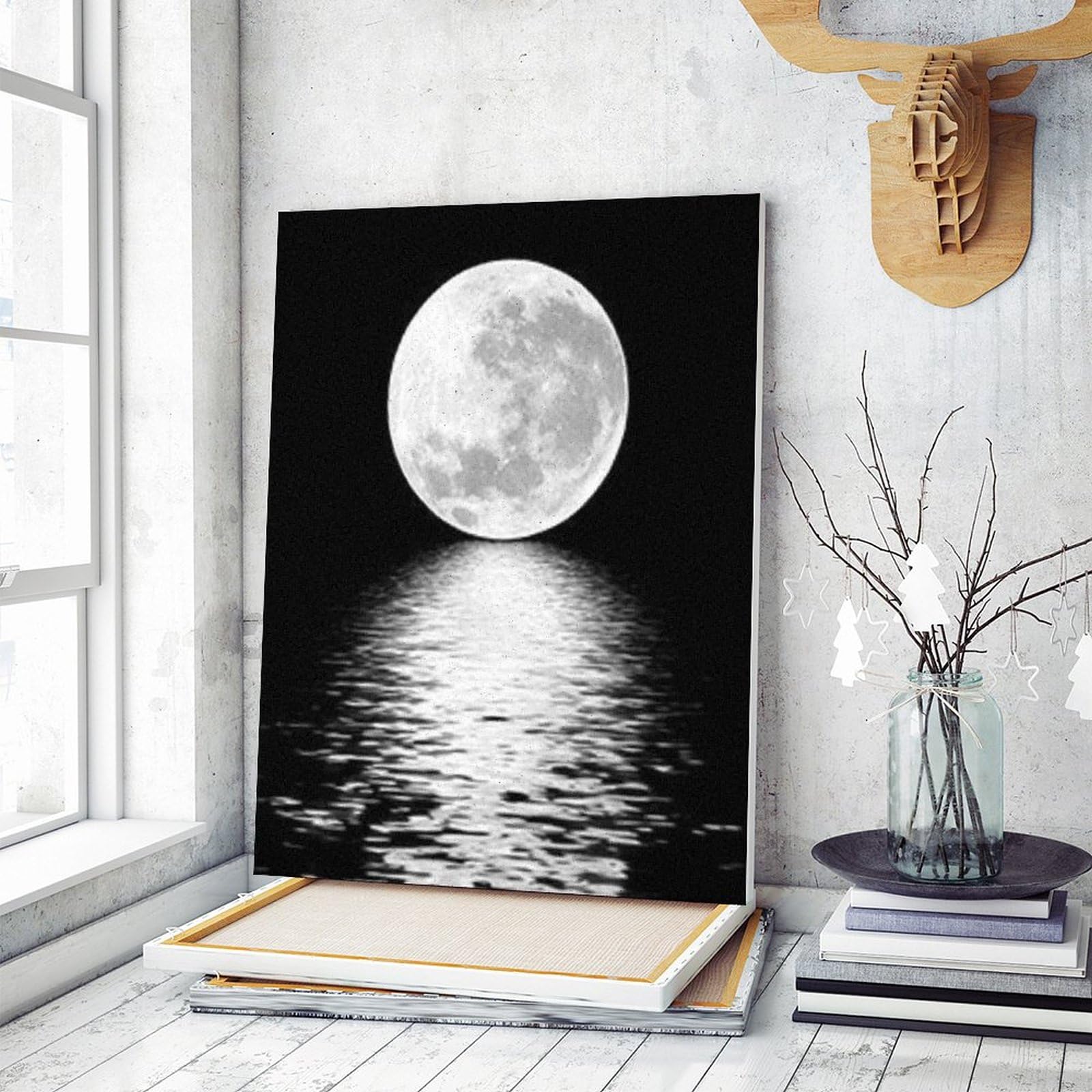 Amazon | 湖の上の満月 数字キットによる絵画 数字油絵 キラキラと輝く