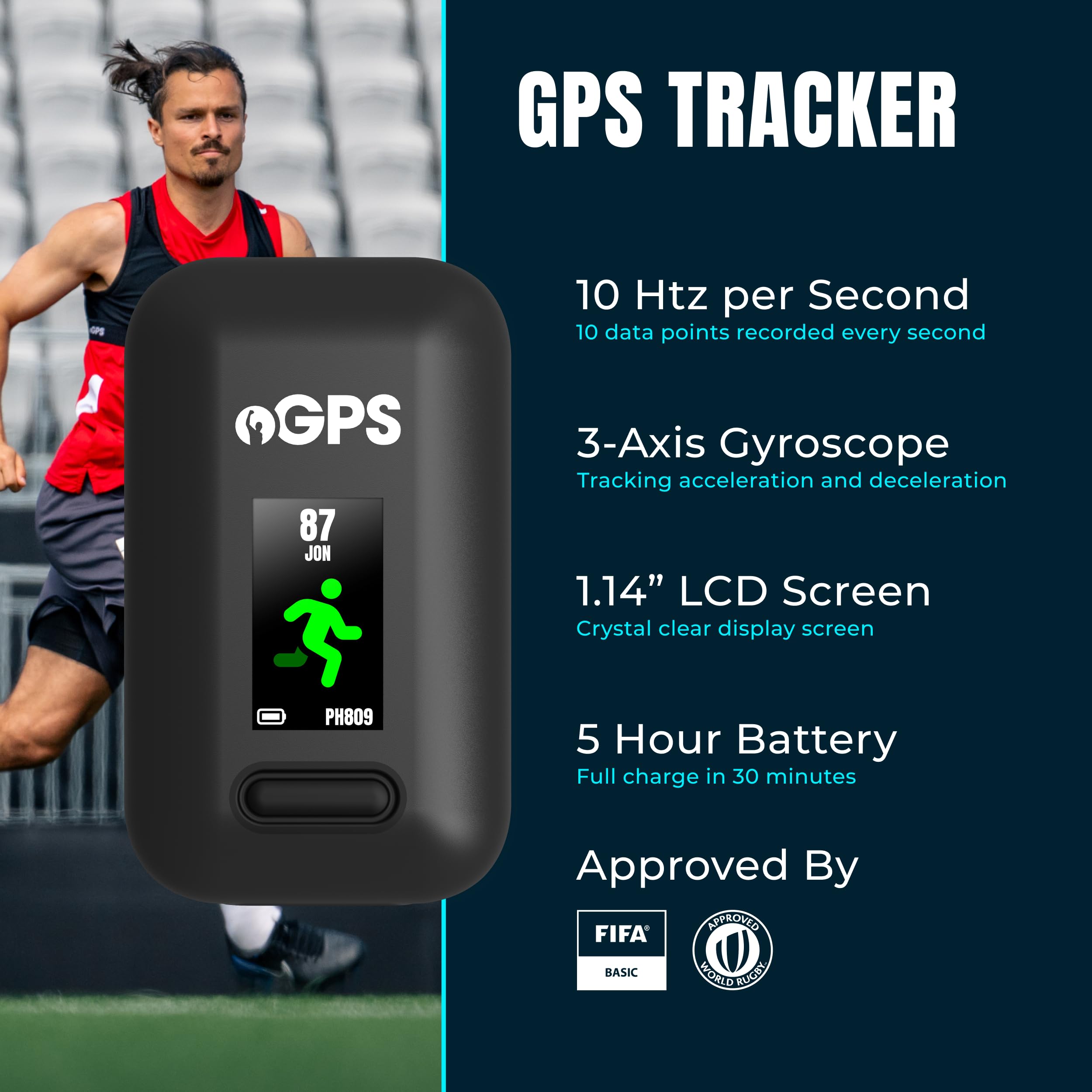 Tracker gracza z kamizelką - Tracker sportowy z 18 wskaźnikami - subskrypcja 60-dniowa - Akcesoria piłkarskie, rugby i hokeja (M) | Śledź prędkość, dystans, intensywność i mapy cieplne z 18 metryki dla piłkarzy, rugby i hokeja