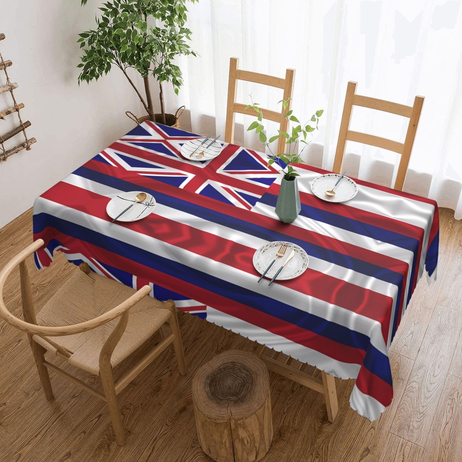 QAZWZML Flag of Hawaii American Printed tablecloth, made of thick polyester with lace trim, suitable for dining rooms, picnics, and weddings
