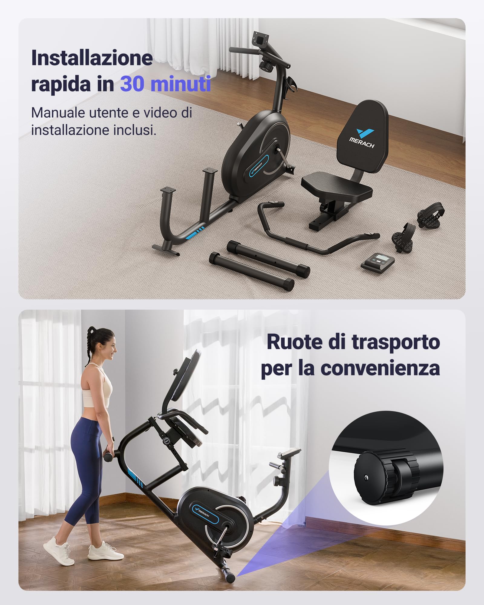 MERACH Cyclette da Seduta Magnetica, Recumbent Bike con 8 Livelli di Resistenza Regolabili, Display LCD e Sensori di Frequenza Cardiaca, Ideale per Allenamento Riabilitativo, Capacità Massima 136kg