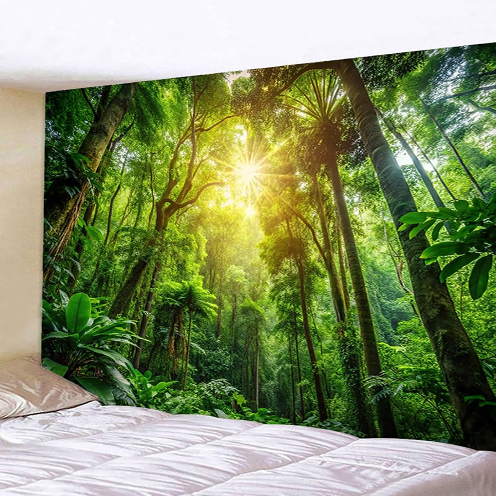 Musihy Landschaft Wandteppich, 350x256cm Sonnenlicht Wald NaturlandschaftWandbehang Dekoration für Wohnzimmer Schlafzimmer & Schlafsaal, Grün