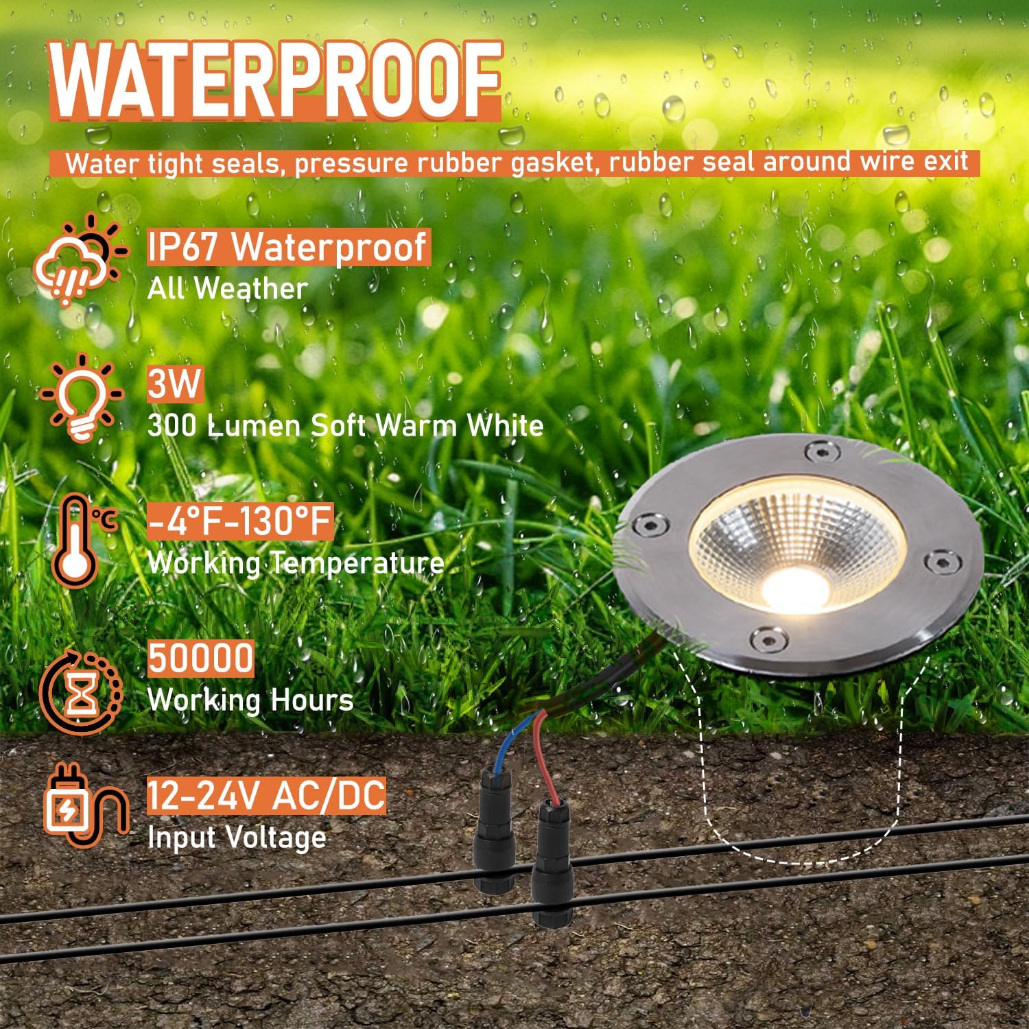 6 Pack Low Voltage Landscape Lights Well Lights 12-24V IP67 Waterproof In Ground Light and Outdoor Landscape Lighting for Garden Yard Driveway Deck Step Up Light with Connectors(Warm White)