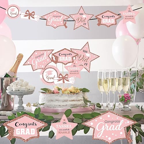 Miniatura 6 de Juego de 24 decoraciones de graduación de oro rosa para la clase de 2024, decoración de mesa de felicitaciones para fiesta de graduación, centros de