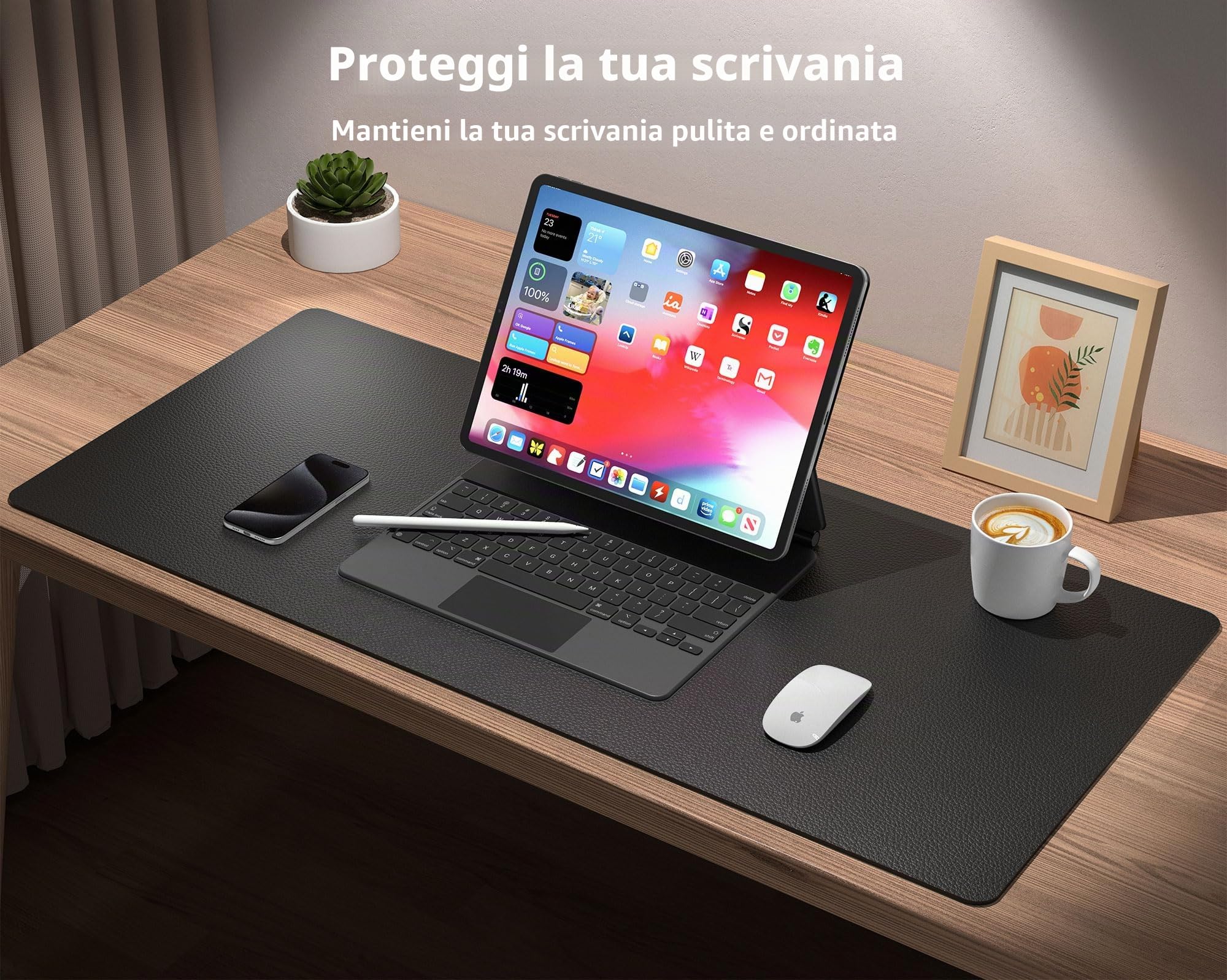 Tappeto da ufficio in pelle PU 80x40 cm nero antiscivolo impermeabile per scrivania