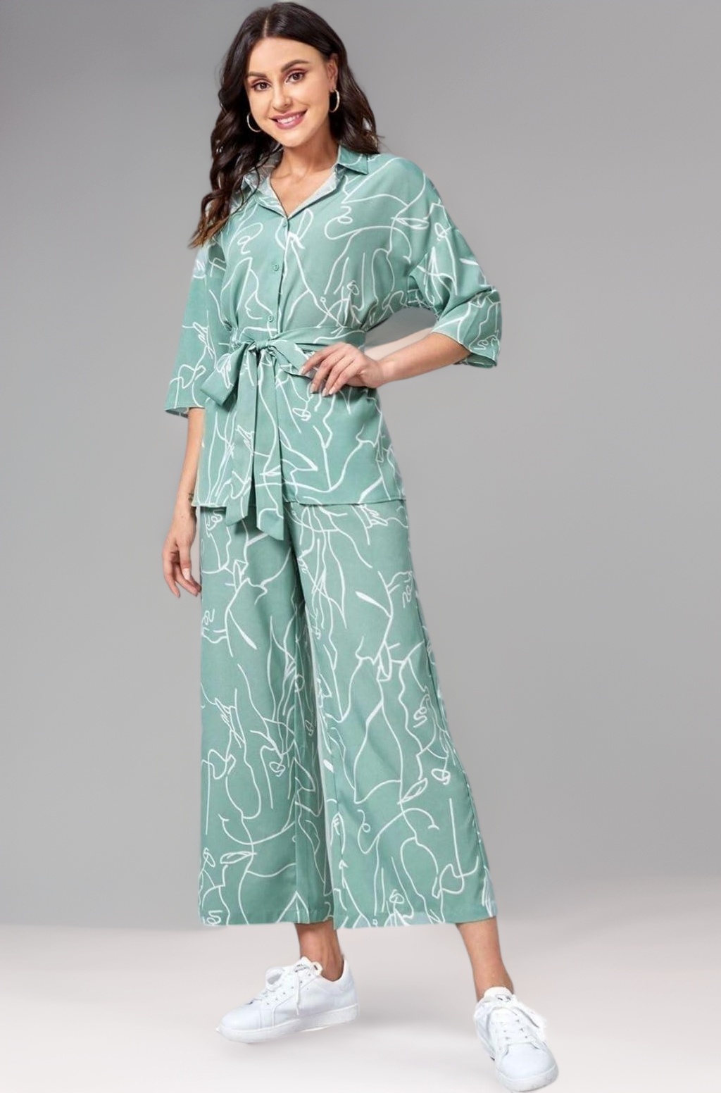 GRECIILOOKS Co Ord Set for Women | Stylish Korean Summer Outfit | Casual Long Shirt | Shirt T-Shirt for Girl & Woman | Top Pant Set | Trendy Travel & Streetwear Look for Girls | Hangouts | Picnic | Vacation Wear | 3/4 Half Sleeeve