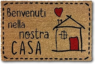 koko doormats Home and Garden Entrance Doormat, Italian Benvenuti Nella Nostra Home, Original and Fun Entrance Doormats, 40 x 60 x 1.5 cm, Coconut with Non-Slip PVC Base