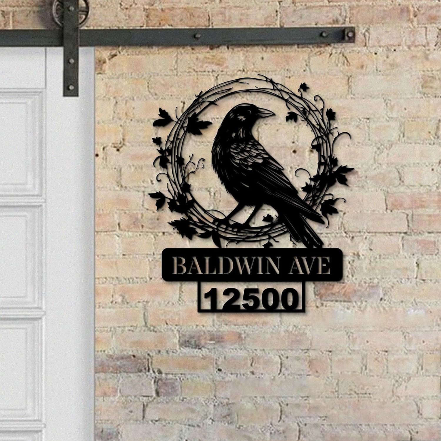 Monogram House Number Metal Sign, Custom Name Initial Address Wall Plaque for Outdoor Home Deco (Monogram Home Number)