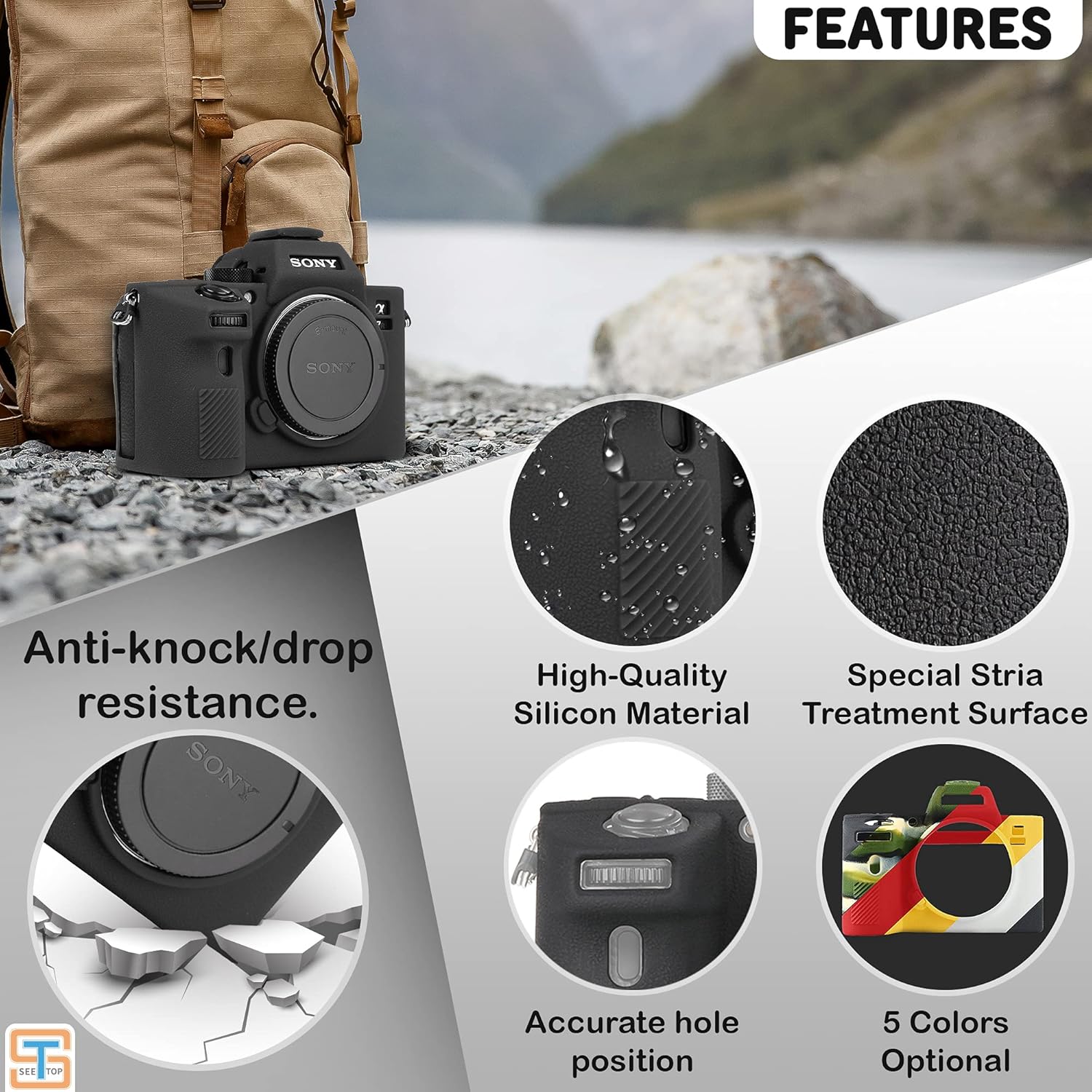 Camera Case for Sony A7III A7RIII ILCE-7RIII A73 A7R3 - Protective Silicone DSLR Skin Cover, Detachable Cage, Shockproof, Dustproof (Black)