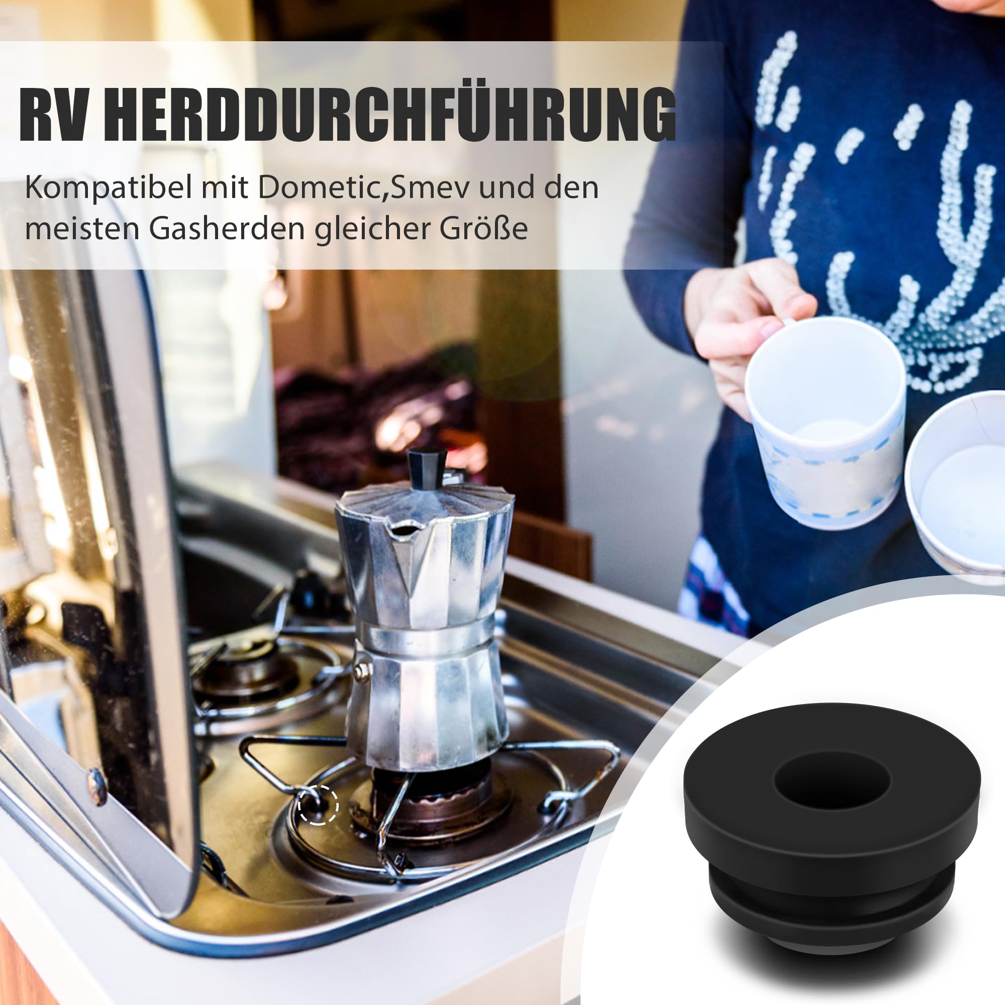 Produktbild von 12 Stück Gummistopfen Wohnmobilausstattung,Topfträgergummis Ersatzteile Gasherd,Gummifüße Gummi Stopfen Topfstützen,Schwarz Kompatible Rostgummifüße Für Dometic Thetford Wohnmobilöfen Zubehör (24