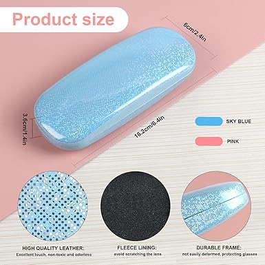 TRUEIN 2 Stuks Draagbare Hardcase Brillenkoker - PU Lederen Harde Schaal Glitter Brillenetui voor Meisjes, Tieners, Vrouwen en Kinderen - Met Reinigingsdoek, Krasbestendig