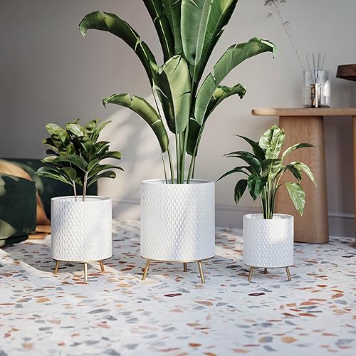 Miniatura 6 de EverNest Claire - Maceta blanca neutra de panal con soporte Nyra, macetas de interior, SelectBase, estilo bohemio moderno de mediados de siglo,
