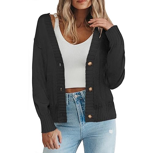 Zeagoo Women's Cropped Cardigan 2025 Fall Button Sweaters V Neck Long Sleeve Cardigans Knit Outwear