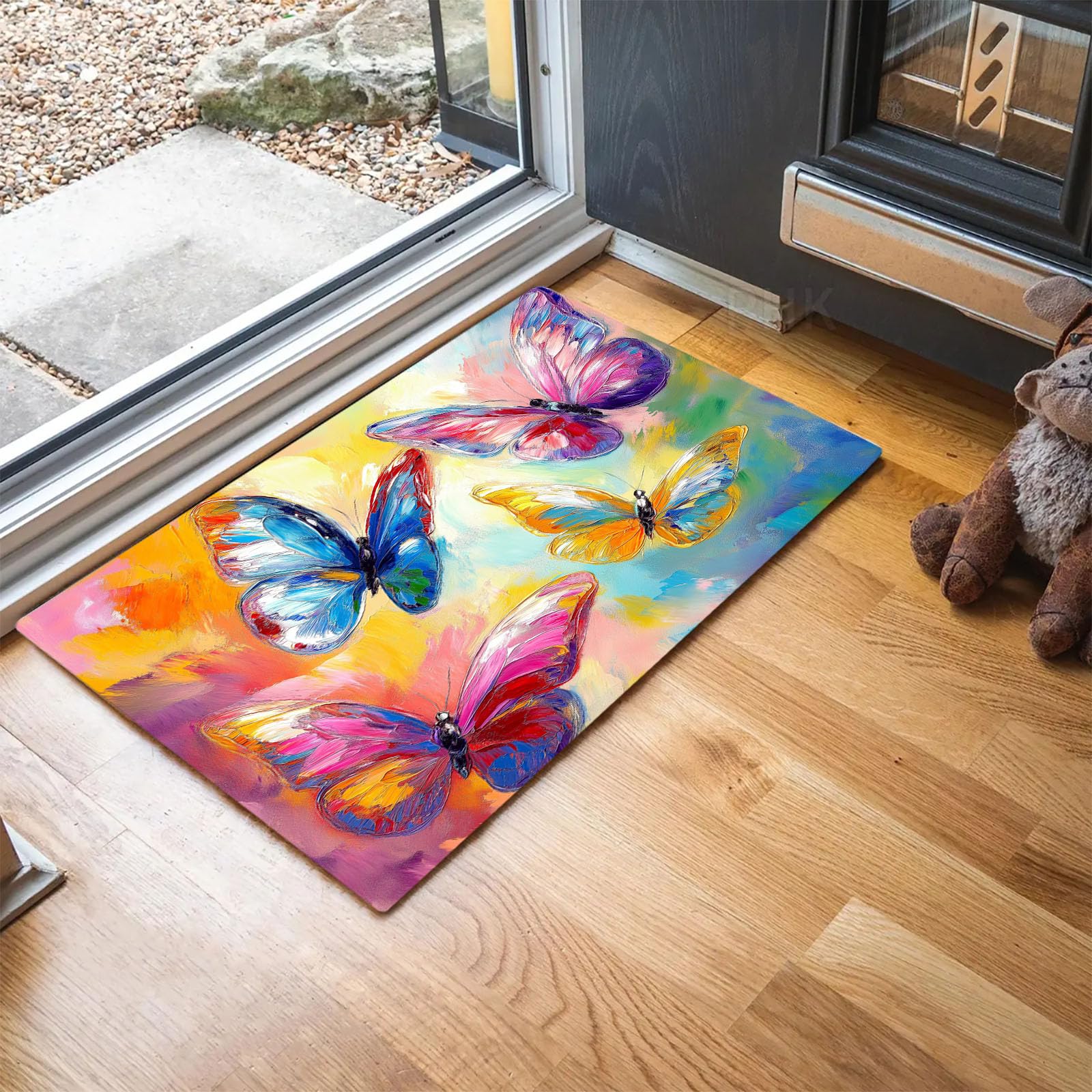 Tapis de porte d'entrée absorbant l'eau et lavable motif papillon 40x60