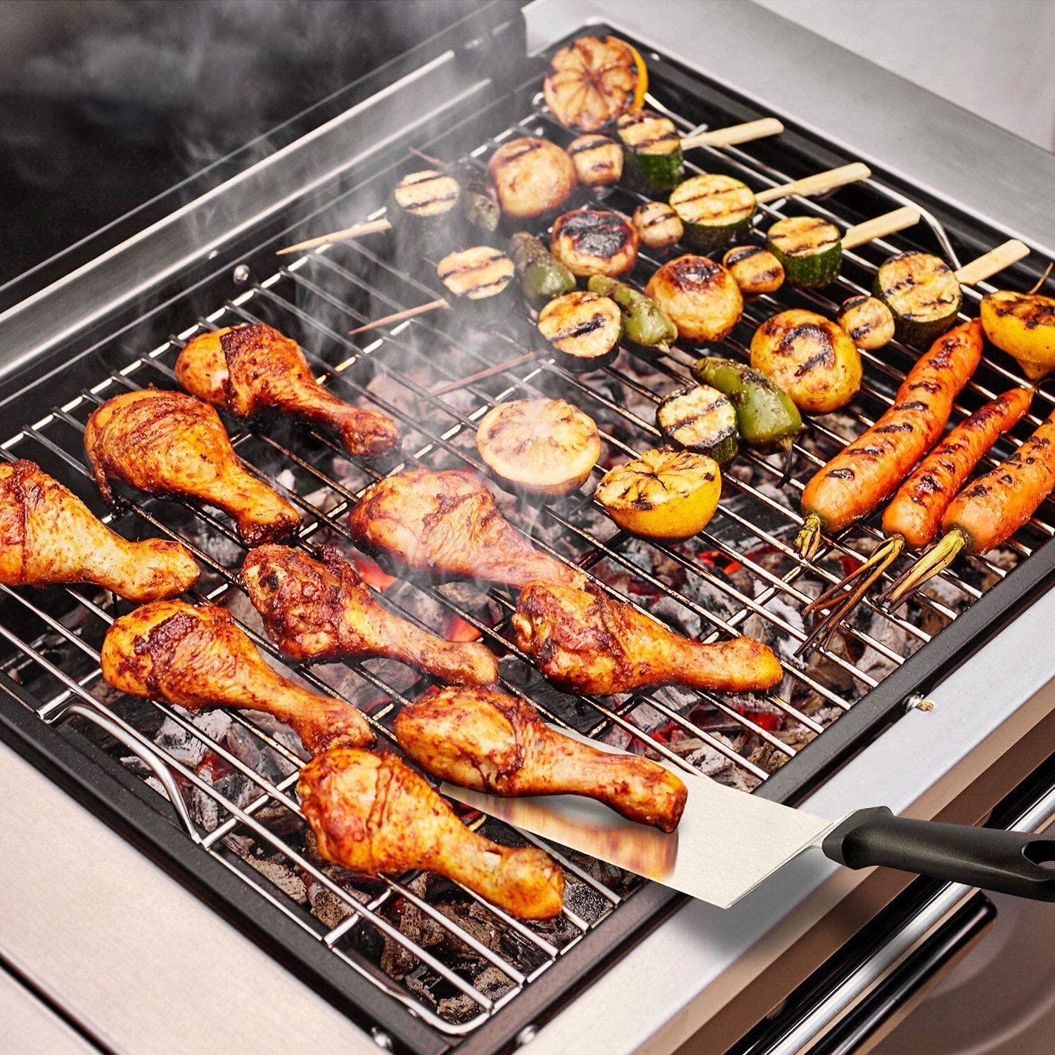 AMZMUKAUP 11 Pièces Spatules pour Barbecue en Acier Inoxydable Professionnelle BBQ Teppanyaki