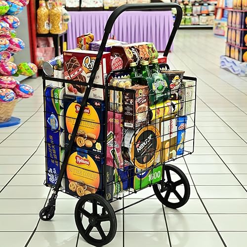 Miniatura 8 de Carrito de compras mejorado para comestibles, ruedas giratorias de 360, carrito plegable resistente con gran capacidad, carrito fácilmente plegable