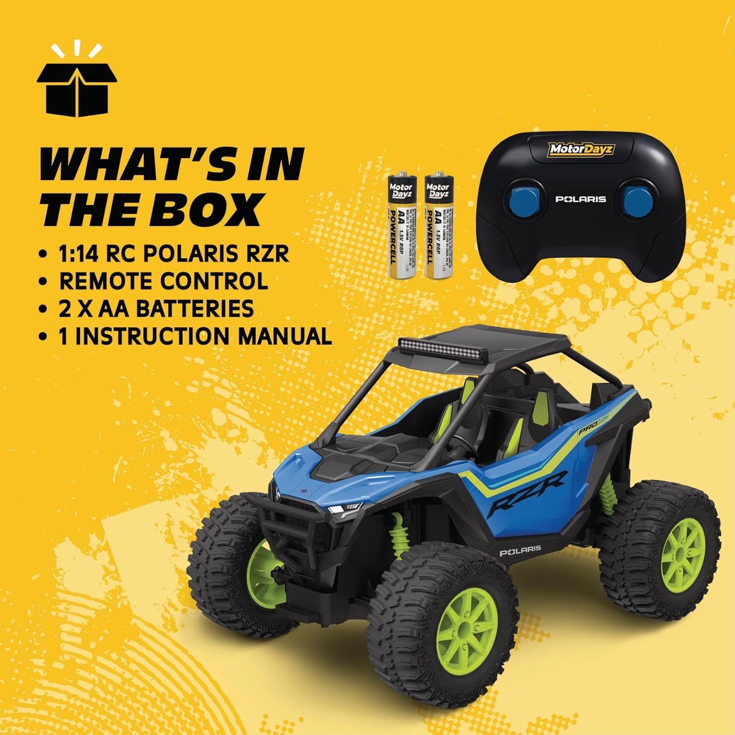 Polaris RZR Remote Control UTV – 1:14 Scale 2WD RC Car, Officially Licensed Polaris RZR, Full-Function 2.4GHz Radio Control, USB Rechargeable, Ready to Run, Blue