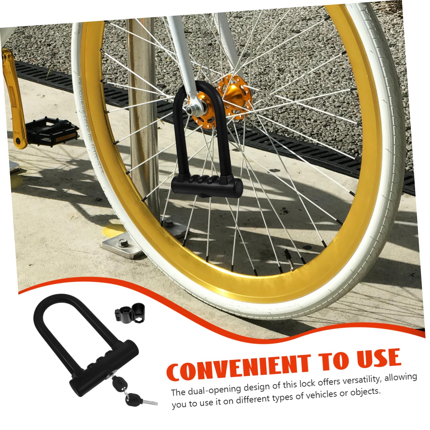Lucchetto U per Bicicletta in Ferro e Silicone Nero, Antifurto | Bici Elettrica e Moto, Doppia Apertura Rinforzata, Taglio Resistente, Design Elegante e Compatto
