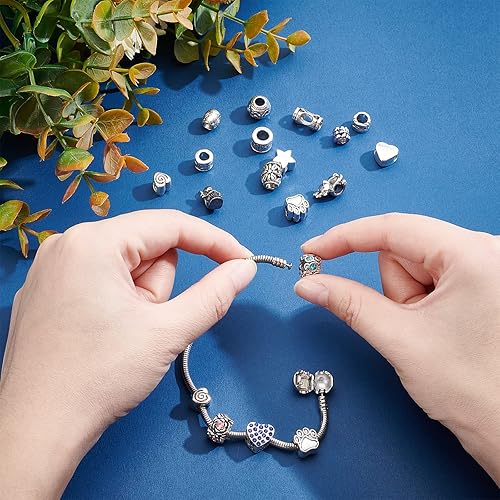 Miniatura 3 de PH PandaHall Pulsera de cuentas de 7.8 pulgadas de acero inoxidable con cadena de serpiente europea con cierre redondo de barril a presión para