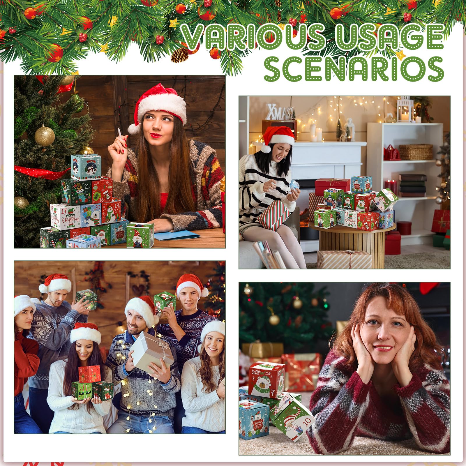 Sliner 120 Stück kleine Weihnachts-Adventskalender-Box, Weihnachts-Adventskalender 2023, Countdown-Geschenkboxen mit 24 Stück Muster-Design, leere Mini-Boxen für Gastgeschenke, Kinder, Urlaub, Kekse
