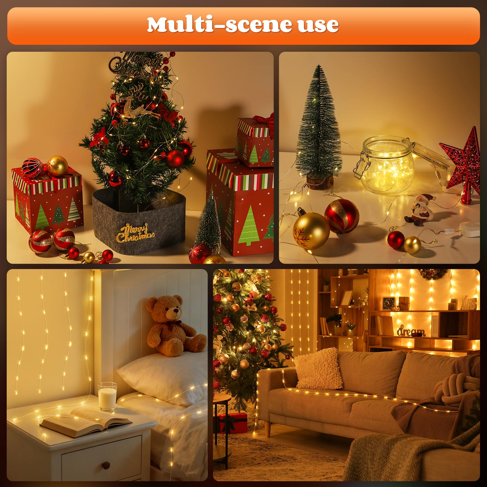 Yizhet Guirnalda Luces Recargable, 6 Piezas Cadena de Luces Extraíble, 3m 30 Led Blanca Cálida y 8 Modos con Temporizador y Gancho, Impermeabile IP65 para Navidad Fiesta Bodas Balcón Jardín