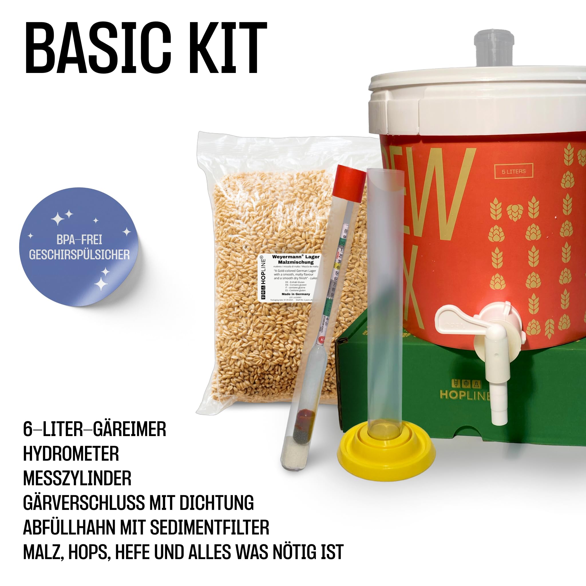 Hopline Bierbrauset Helles - Bier selber brauen - 5 Liter - Biergeschenk - Geschenke für Männer, Väter, Freunde - Geburtstagsgeschenk - Geschenkideen für Männer- Bier- Geschenke für Männer