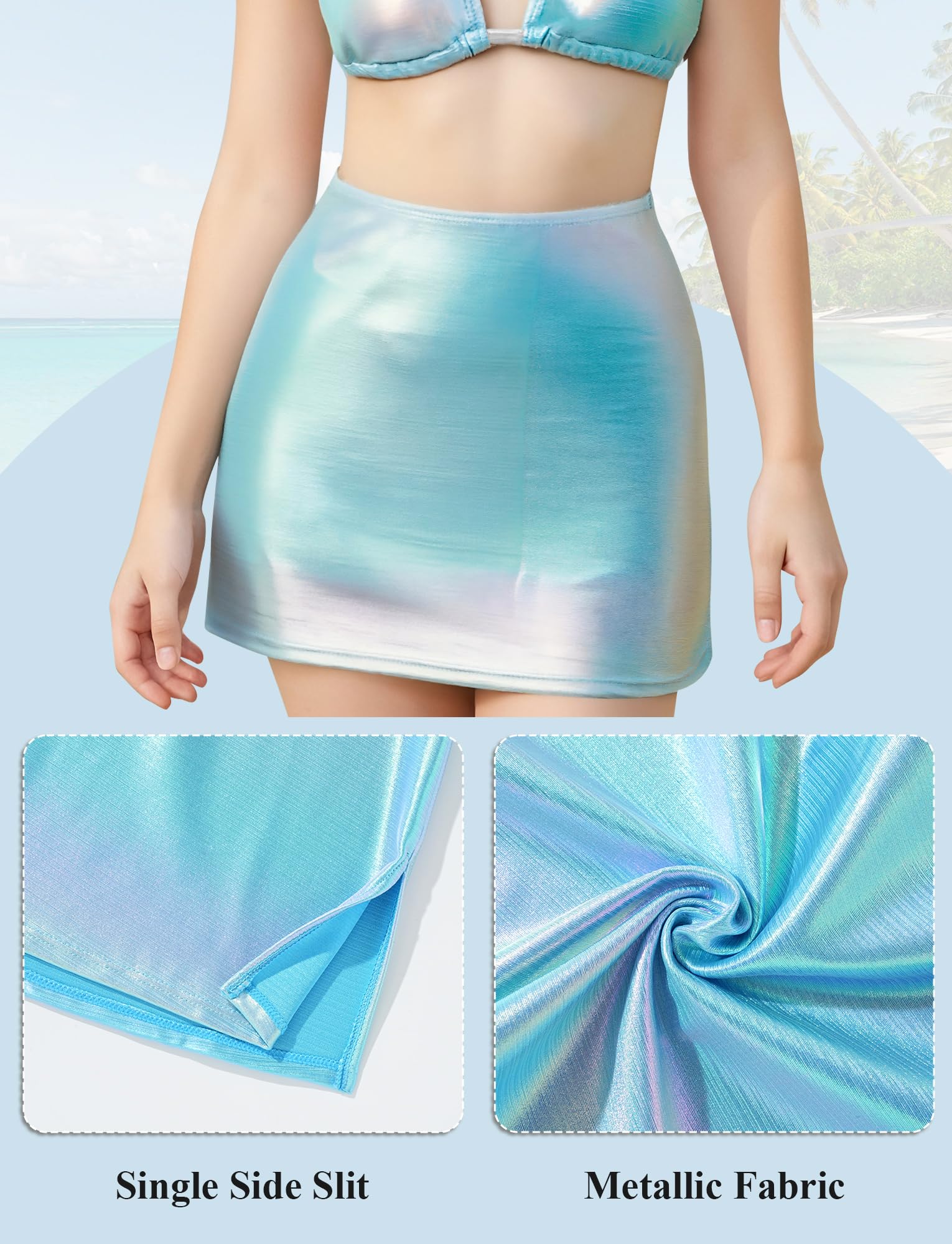 Happy Cherry Ragazze Costumi da Bagno Set Bikini Tre Pezzi Regolabili Triangolo Reggiseno Slip Gonna Costume Metallizzato Swimwear per Bambina 13-16 Anni