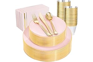 NOCCUR Pink and Gold Plastic Plates for 50 Guests