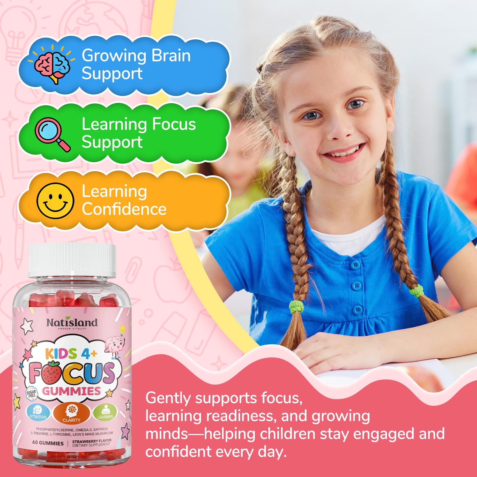 Focus Gummies for Kids, Brain Supplements Gummies, 60 Count — Amazon image 9