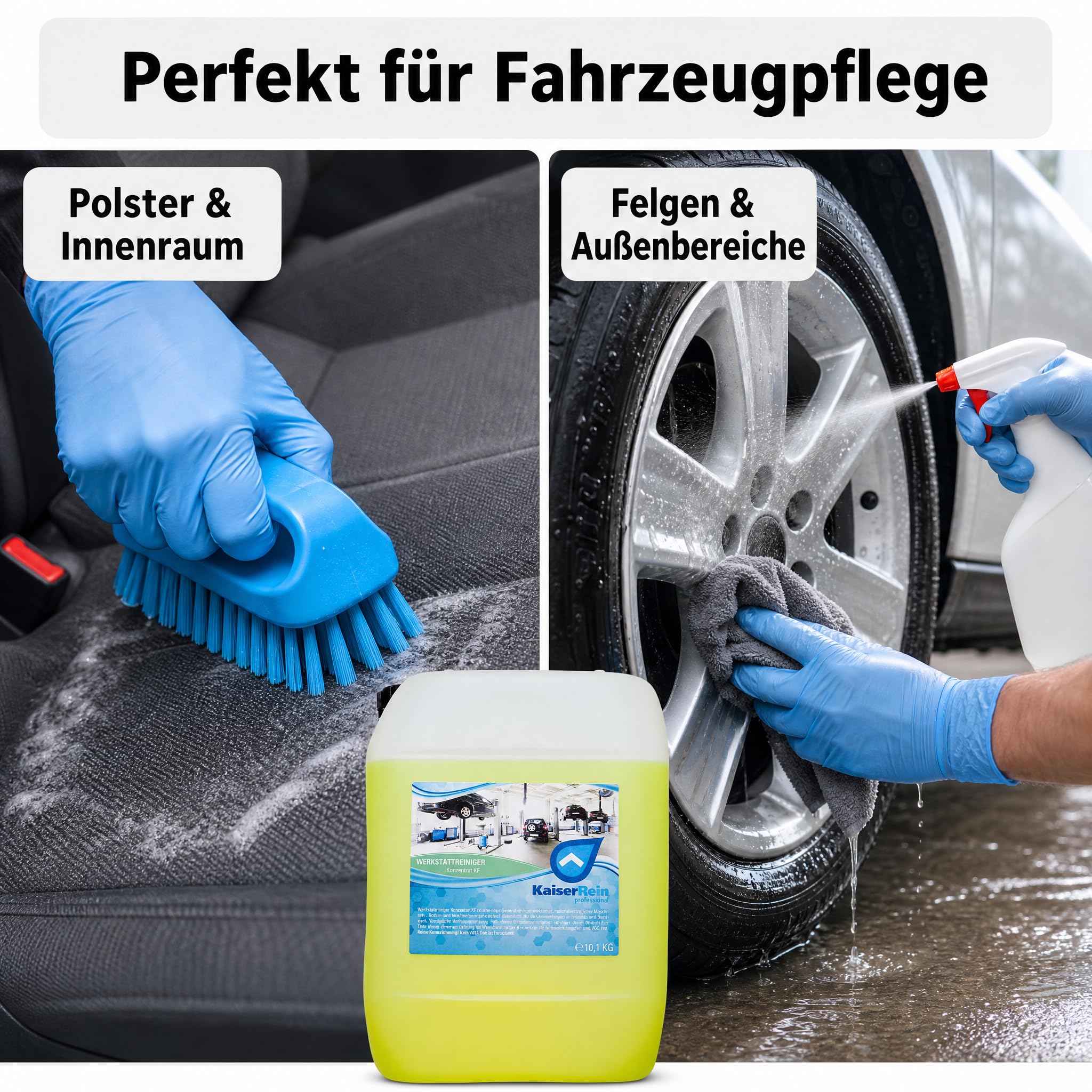 KaiserRein Werkstattreiniger Konzentrat 10 l, Industriereiniger für Boden, Maschinen und Fahrzeuge, universal einsetzbarer Maschinenreiniger/Kaltreiniger, kennzeichnungsfrei & VOC-frei Made in Germany