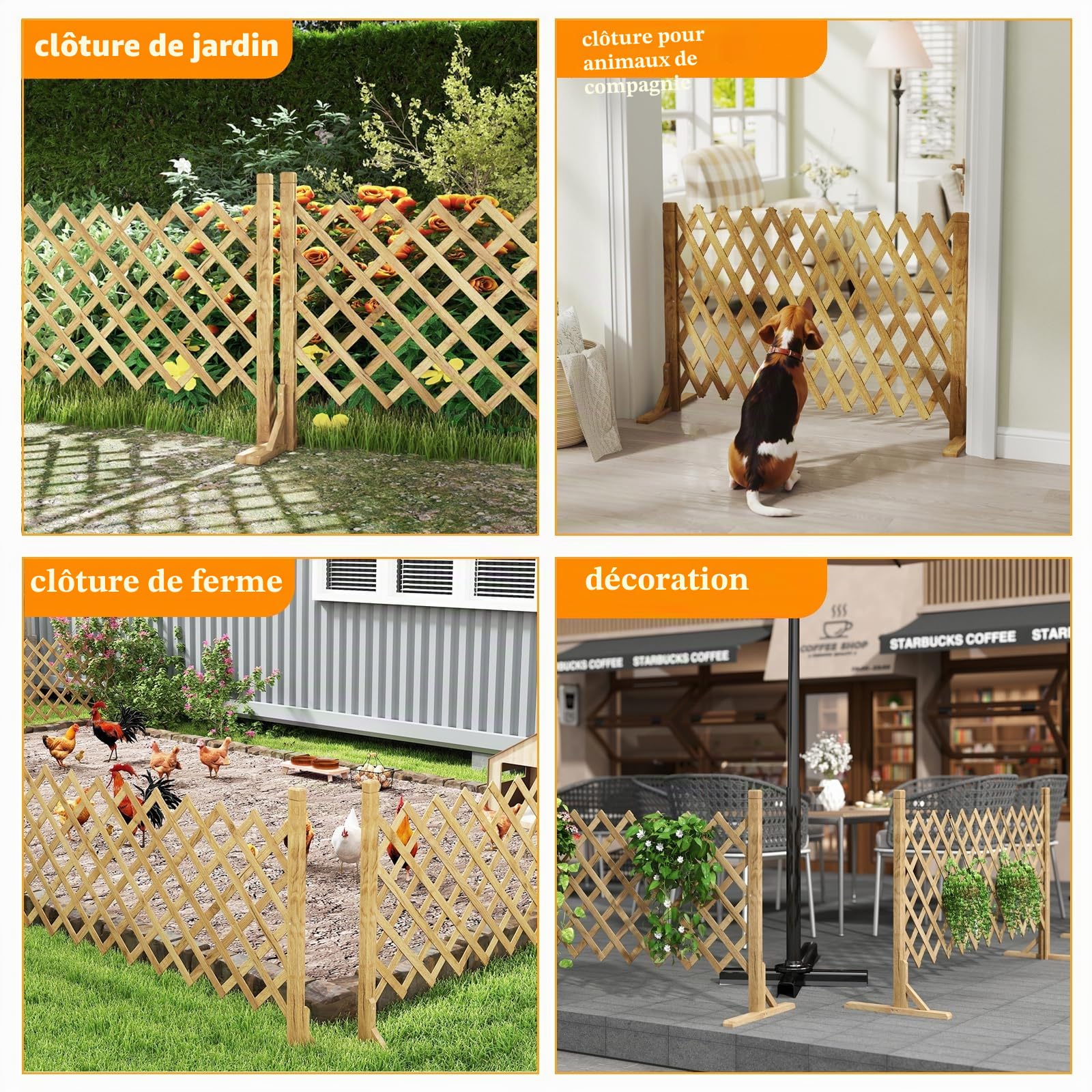 Nisorpa Lot de 2 panneaux de clôture extensibles en bois massif pour clôture de jardin, rétractable, autoportante, pour animaux domestiques, 34 à 160 cm