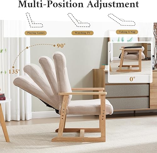 Miniatura 4 de KCC Silla reclinable ajustable de tela pequeña, sofá individual con respaldo ergonómico, silla decorativa para sala de estar, guardería, dormitorio,