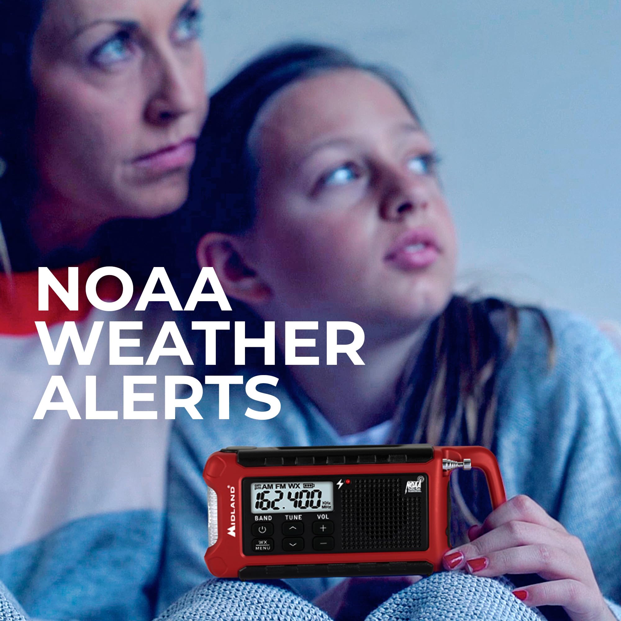 Midland ER210 NOAA Radio météo d'urgence – Compacte, manivelle, avertissements météo, radio AM/FM, plusieurs sources d'alimentation, lampe de poche d'urgence SOS