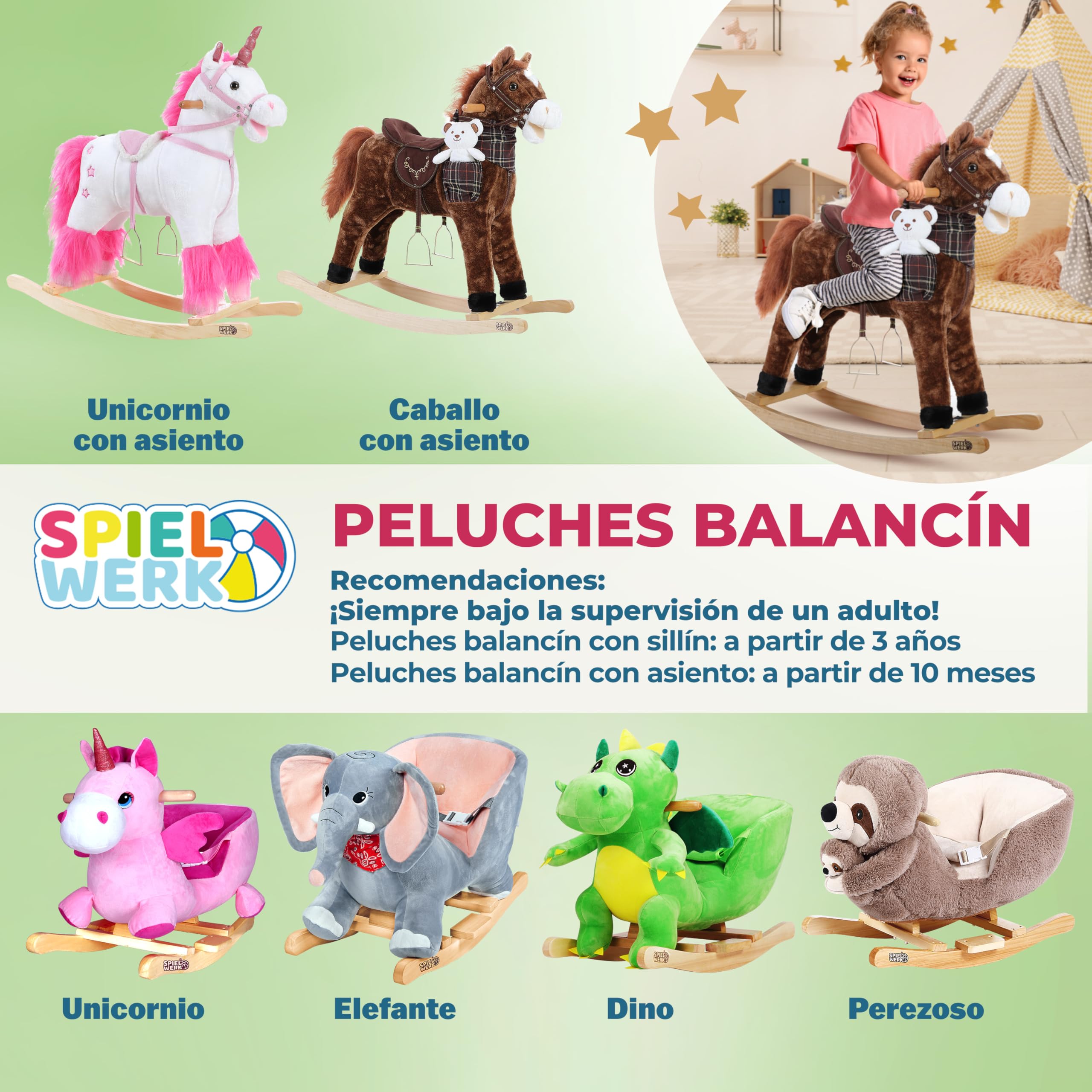 Deuba Peluche Balancín para Niños Perezoso Mecedor con Cinturón de Seguridad Teddy Bebé Extra Juguete