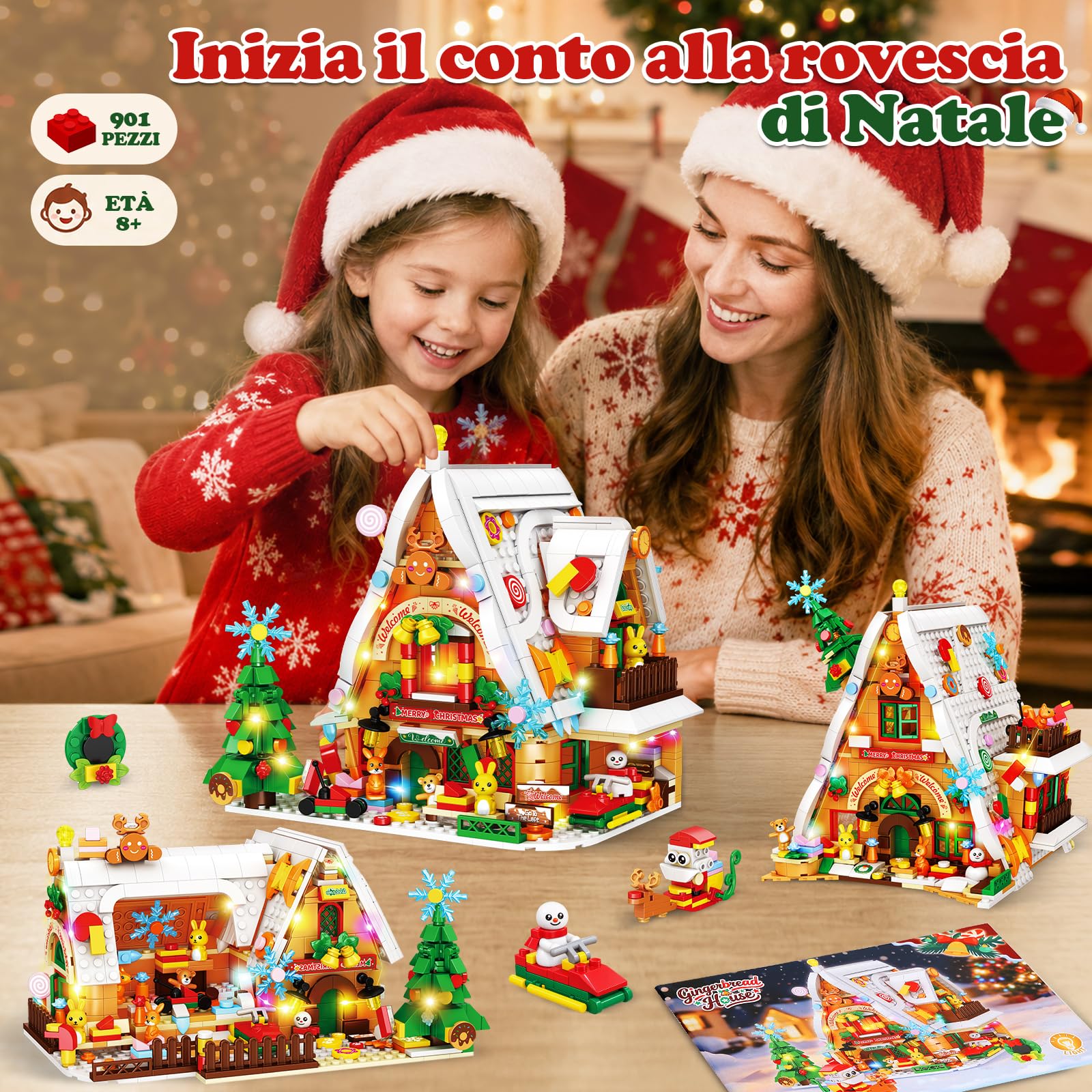 MOONTOY Calendario dell'Avvento 2026, Casa di Pan di Zenzero 3-in-1 con Luci LED, 24 Giorni di Sorprese Set di Costruzioni, Decorazione Natalizia Regalo di Natale Albero per Bambini Adulti dès 8 Ans