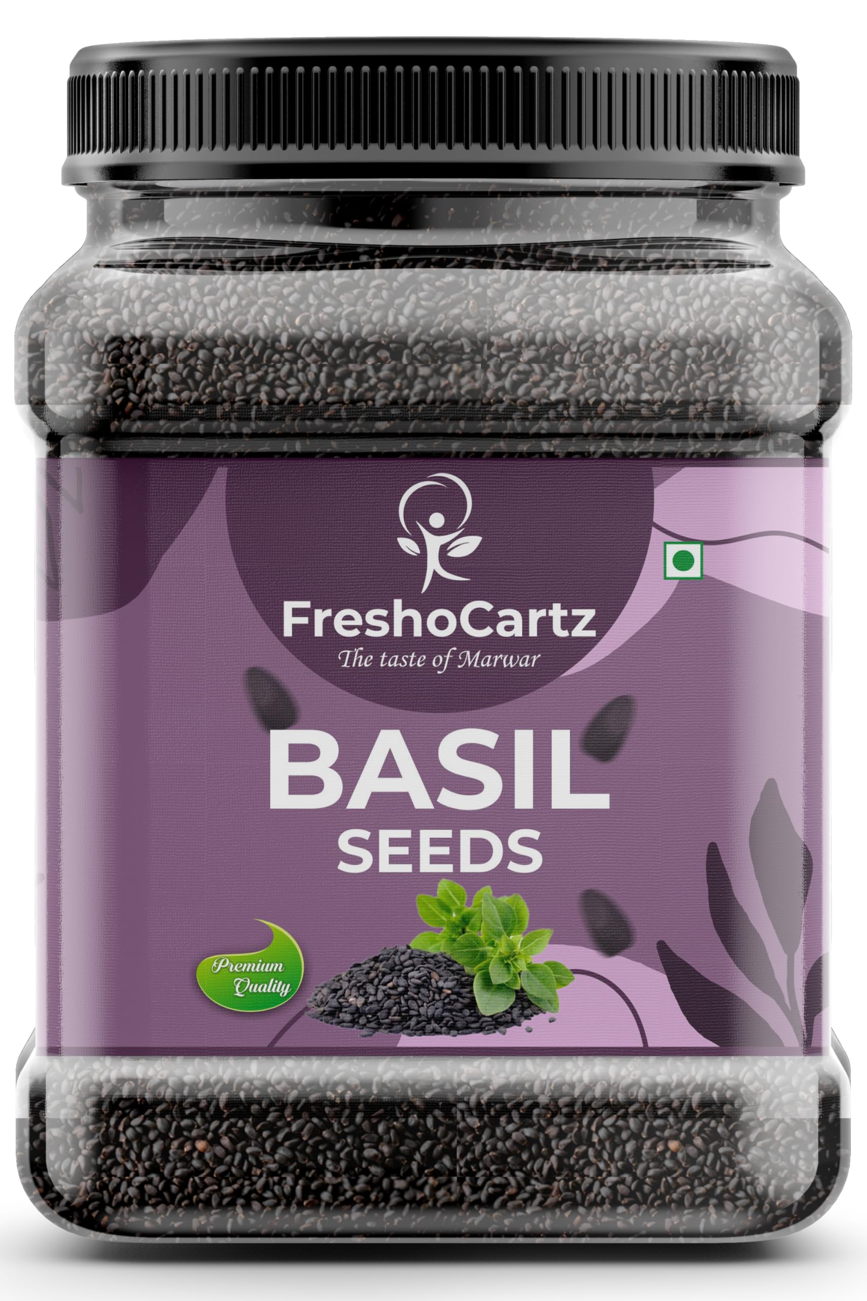 Freshocartz Basil Seeds 1Kg Jar| Raw Sabja/Tukmaria Seeds | Tulsi ke Beej | Natural & Vegan | High Fibre & Omega-3 | For Drinks, Smoothies, Falooda & Recipes