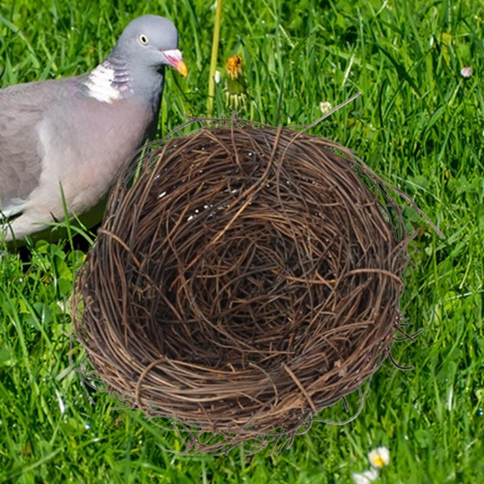 Nido de pájaros – Nido de loro tejido hecho a mano | Base plana para animales pequeños para jardín, accesorios de jaula de pájaros para hábitat, cabaña de césped natural para pinza, periquito, canario — view 4