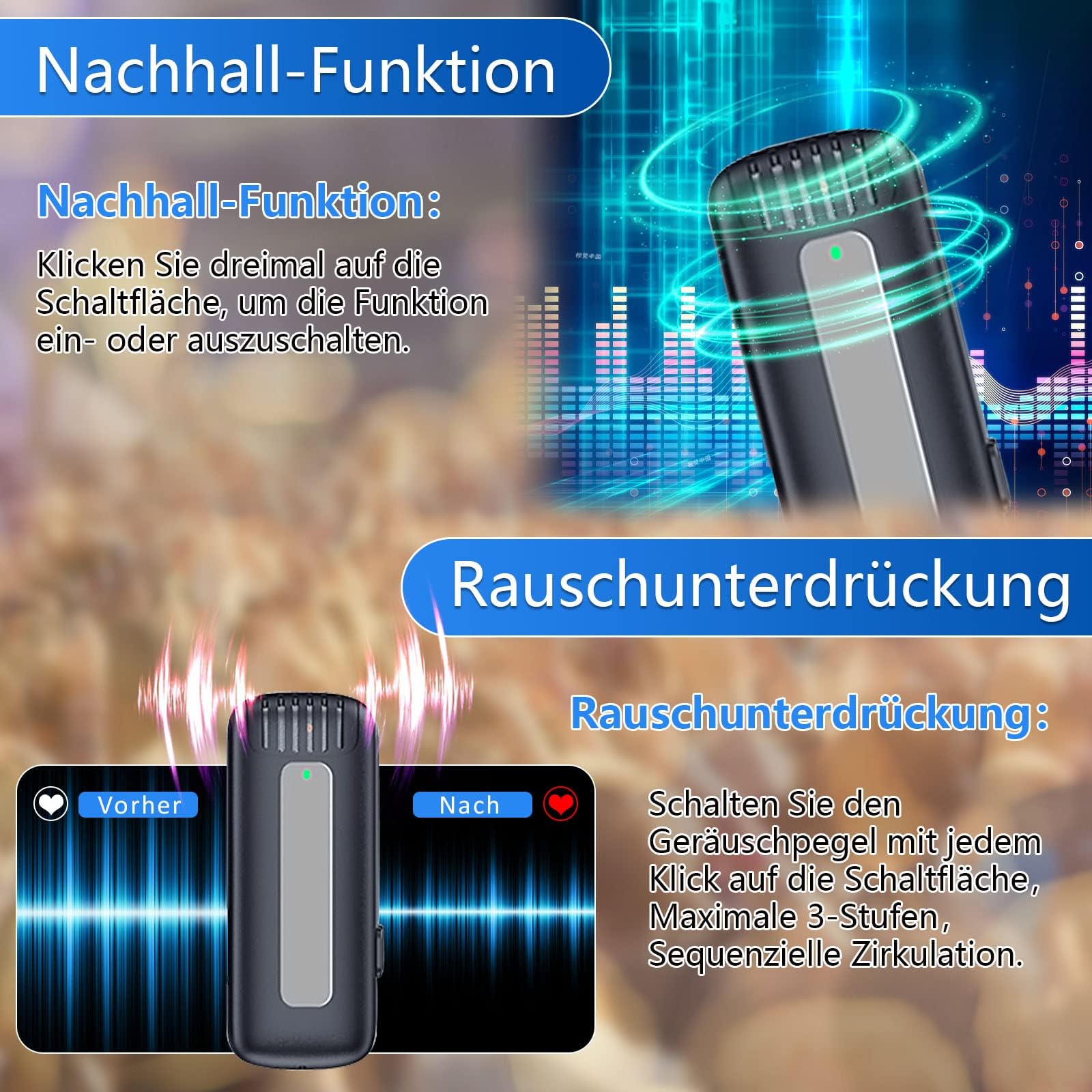 Wireless Lavalier Mikrofon mit Ladebox Ladecase, 2er Mikrofon Wireless für iPhone/iPad,Plug & Play, Rauschunterdrückung, Microphone Ansteckmikrofon für YouTube, Interview,Videoaufzeichnung