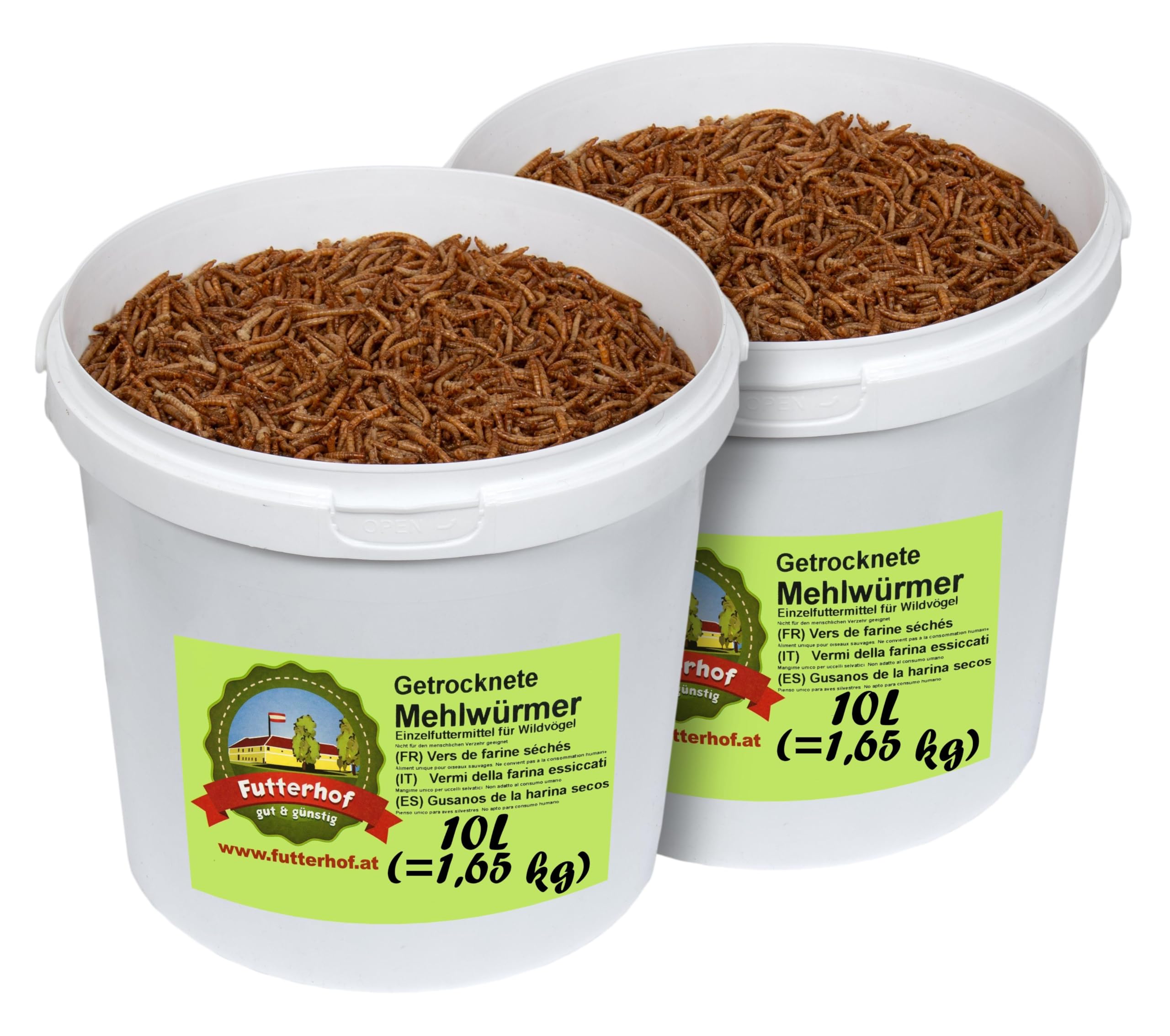 Futterhof getrocknete Mehlwürmer 2x10 L Eimer (= 3,30 kg)