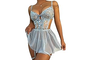 Floral Embroidery Mesh Lingerie Dress for Women