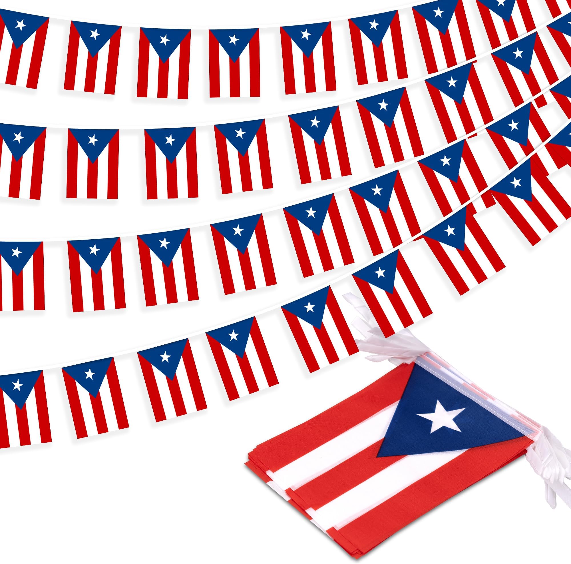 Puerto Rico String Flag Pennant Banner, Small Mini Puerto Rican Flags Bunting Banner, 12th of June National Day Country Decoration for School, Party, Sports Events, Patriotic Festival, 33 Feet 30