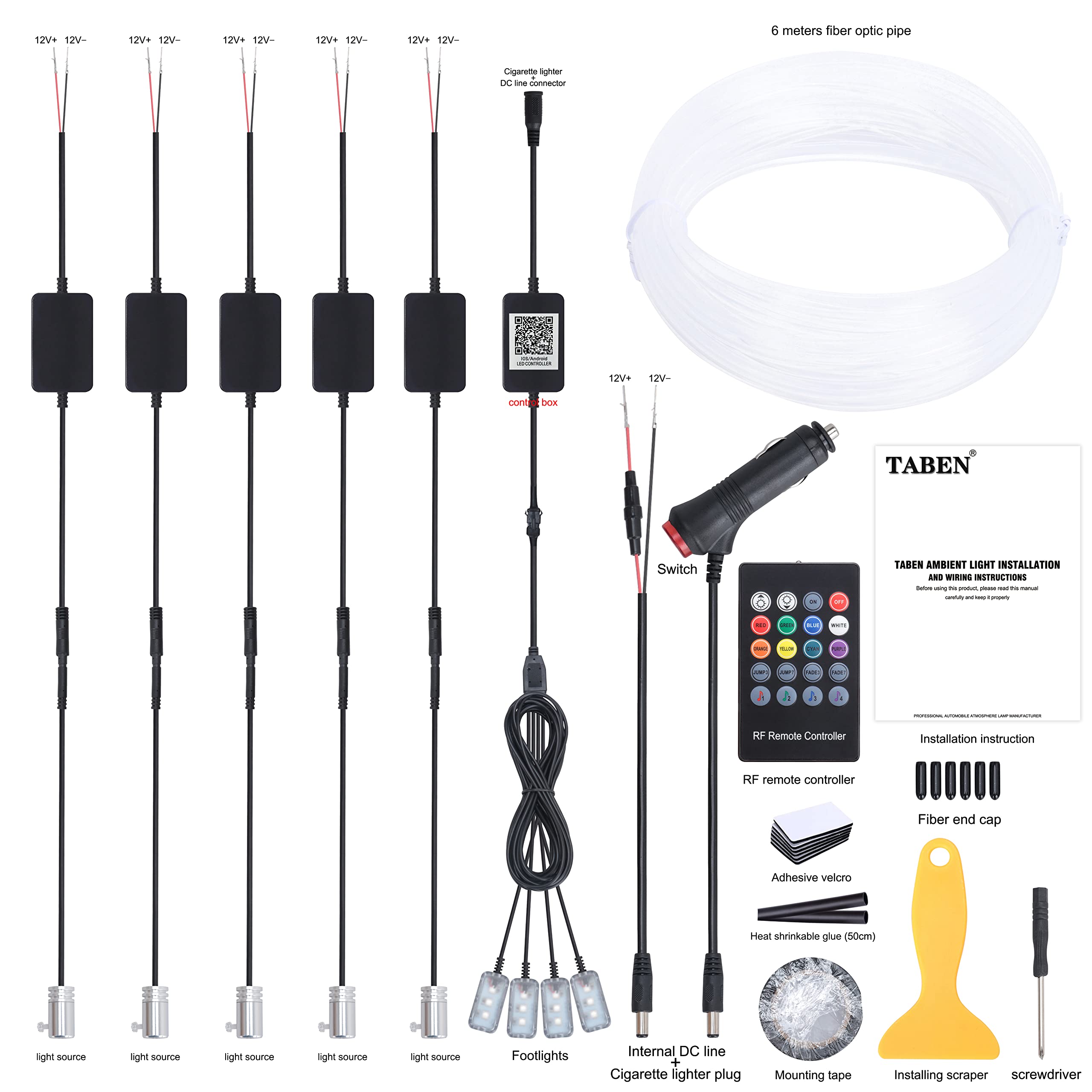 QAUBEN Illuminazione D'ambiente Per Interni Auto RGB 64 Colori - Foto 4