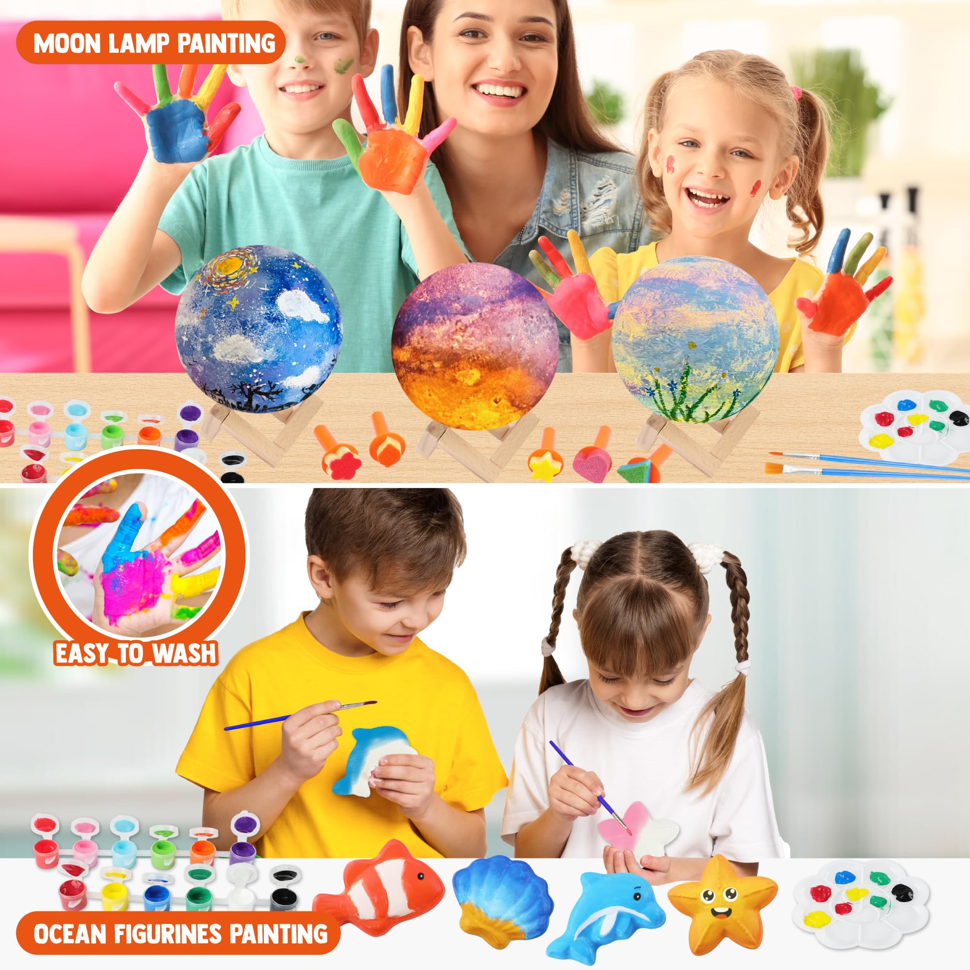 BLOT Lampada Luna Kit Pittura Bambini 3D DIY Moon Lamp Kit con Pennelli Set Pittura Lavoretti Creativi per Bambini Giocattoli Regalo di Compleanno Perfetto per Bambina 3-12 Anni