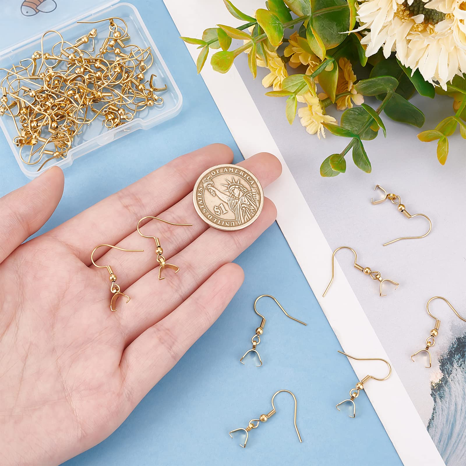 Beebeecraft 1 Box 30Pcs French Earring Hooks 18K Gold Plated Brass...