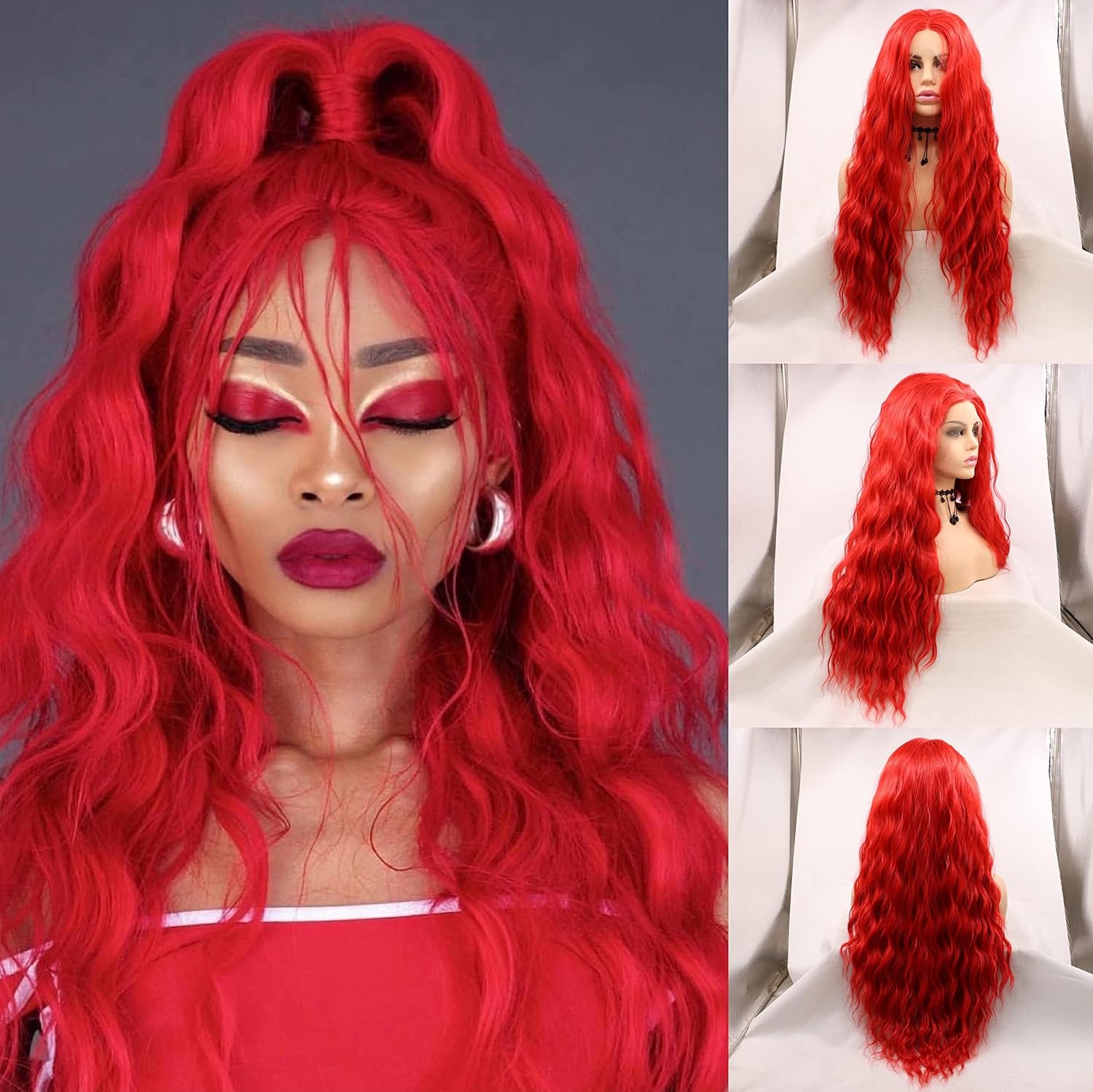 Body Wave Synthetic lace front wigs 613#Blonde Highlights Golden Glueless Natural Looking Mixed Blonde Color Hair for Women Cosplay Party 26''