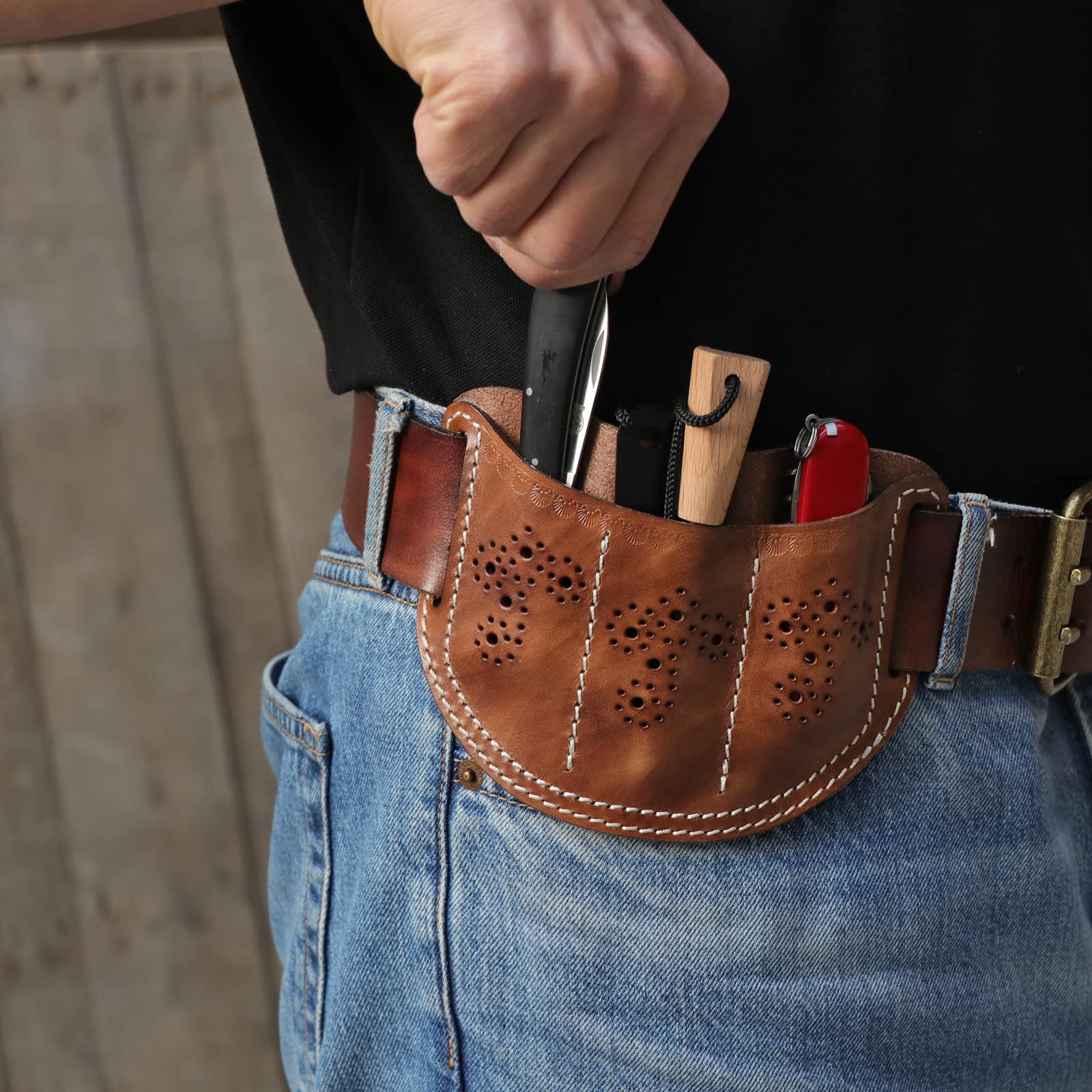 TOURBON Leder Taschenmesser Gürteltasche 3 Slots EDC Multitool Organizer Scheide Stifthalter